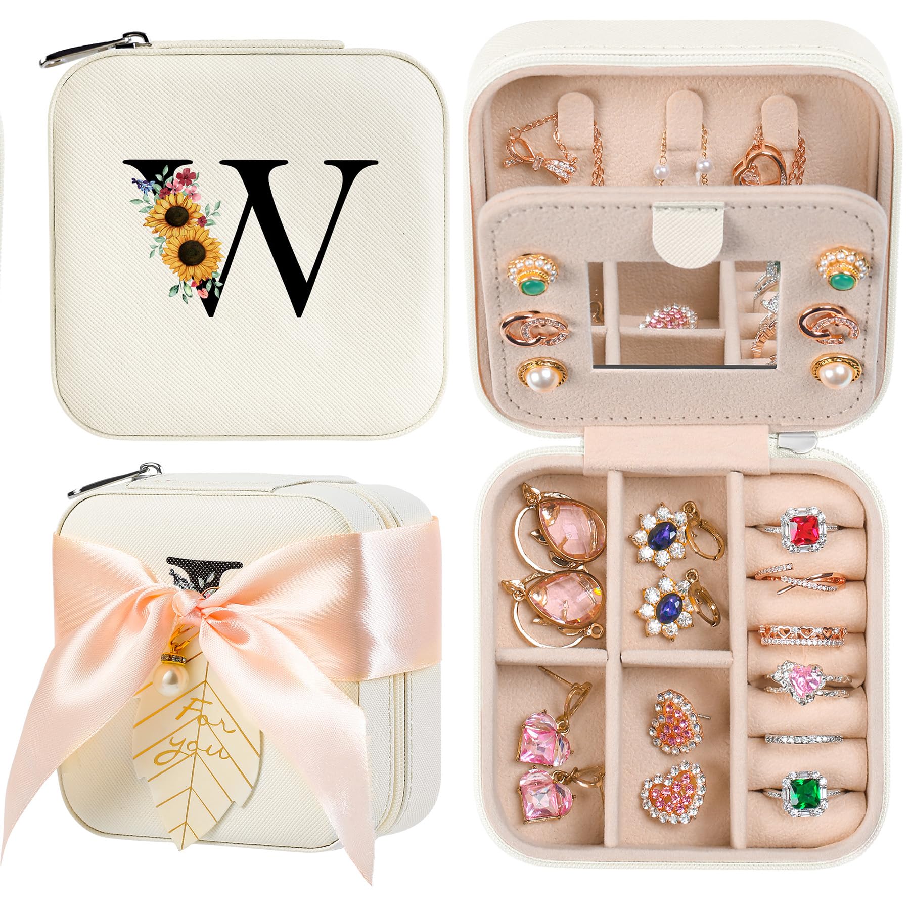 AYGXU Travel Jewelry Box for Women and Girls - Small Case With Initial A-Z - Teacher Gifts