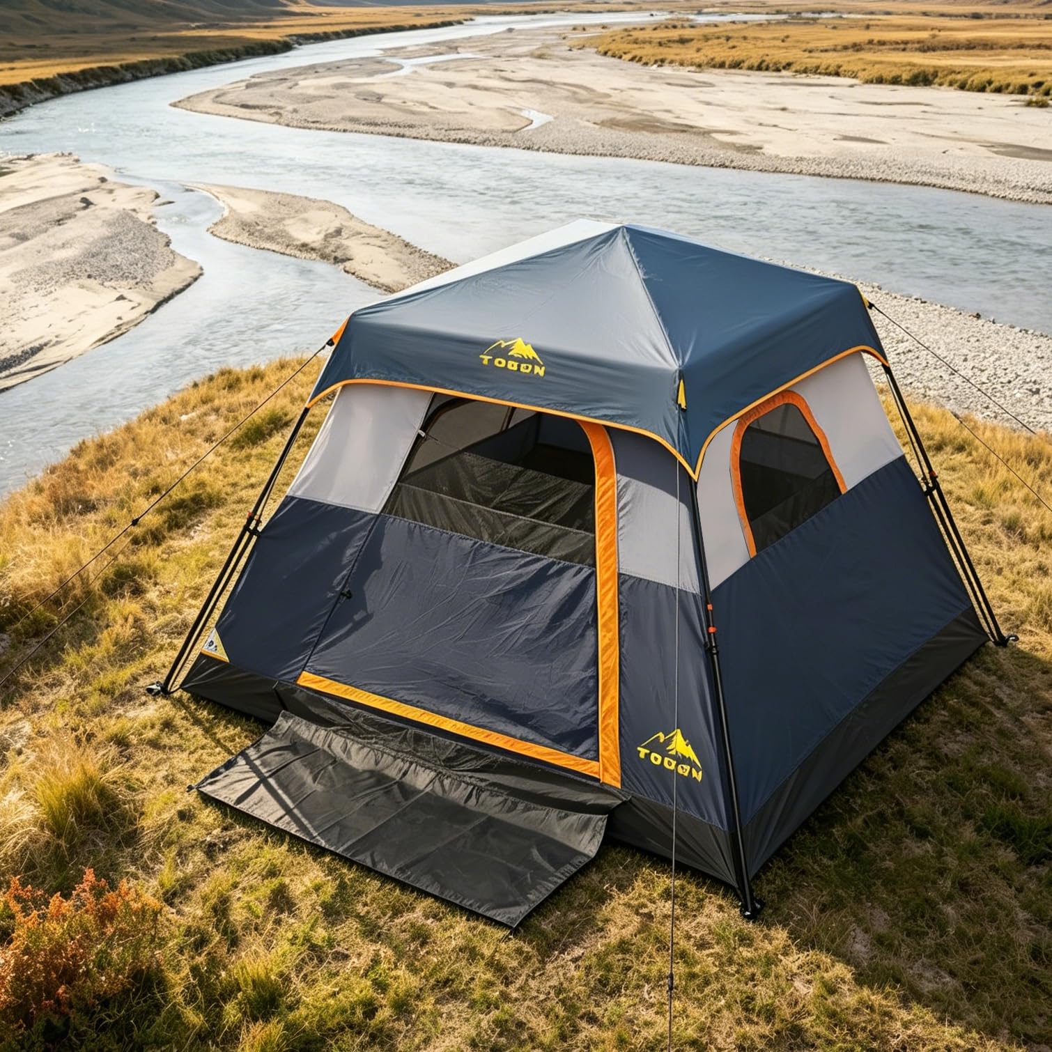 3/4 Person Camping Tent with 1 Door, 4 Windows, and Upgraded Ventilation– Instant Setup, Waterproof, 8'x 8'x 67''Oxford Fabric Floor Pop Up in 60 Seconds Includes Rainfly and Backpack