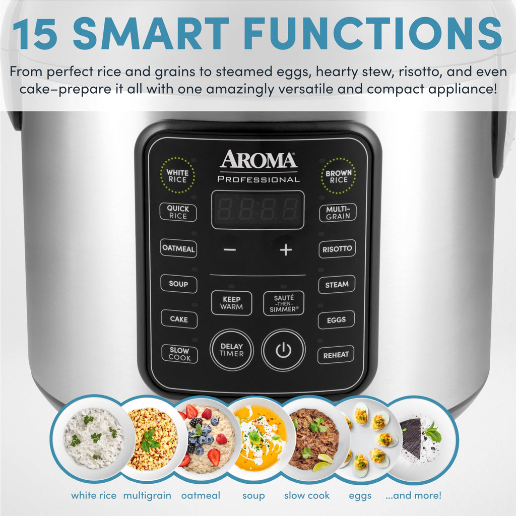 AROMA Digital Rice Cooker, 4-Cup (Uncooked) / 8-Cup (Cooked), 2 Qt, Steamer, Multicooker, Slow Cooker, Oatmeal Cooker, Auto Keep Warm, Stainless Steel Exterior