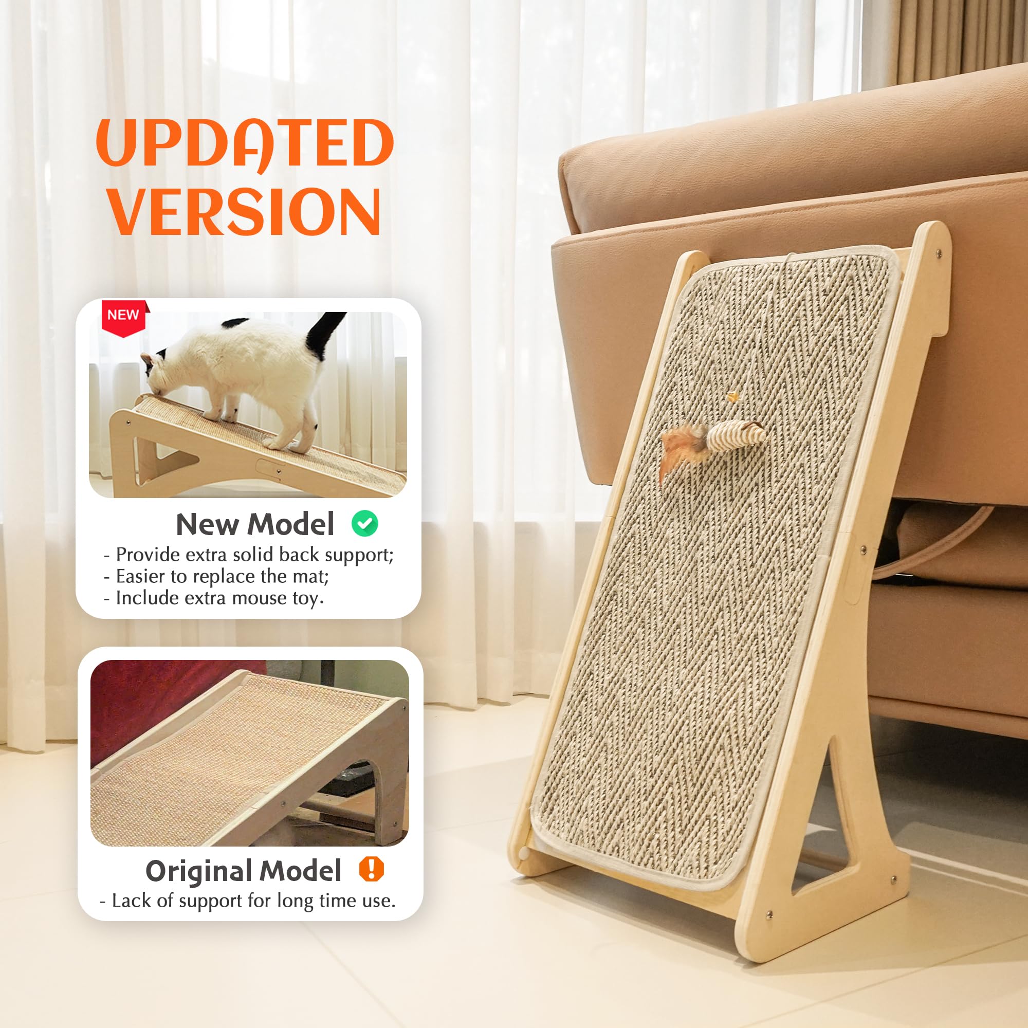 PETKARAY Couch Corner Cat Scratcher, 28.5" Sisal Scratching Post for Cats | Corner Wall Scratch Pad for Furniture Protection, Large Vertical Cat Scratching Post with Plush Base