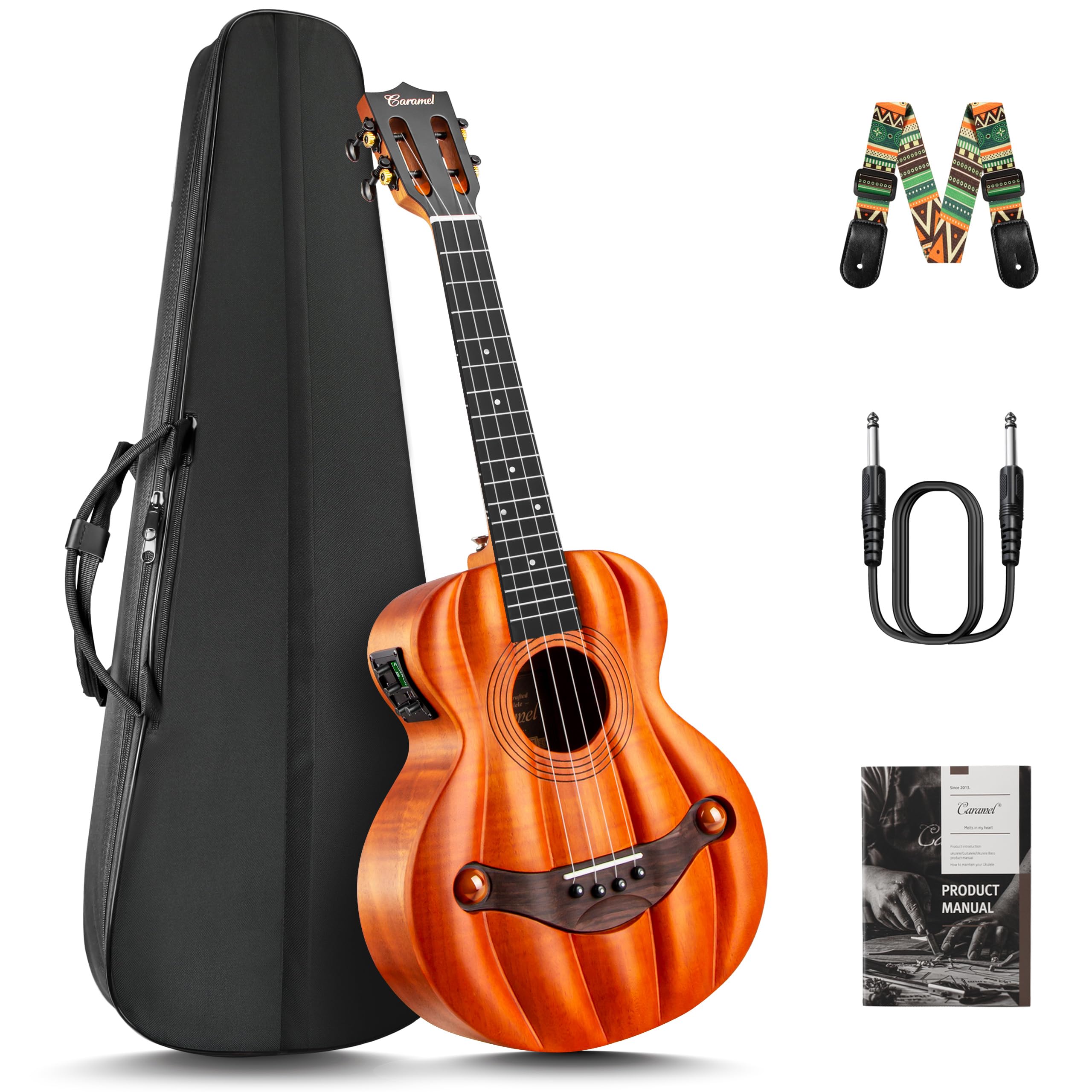 Caramel TEG95 Butterfly Bocote Glossy Tenor Acoustic & Electric Ukulele | 26-inch Handmade Professional Ukelele Kit with Accessories