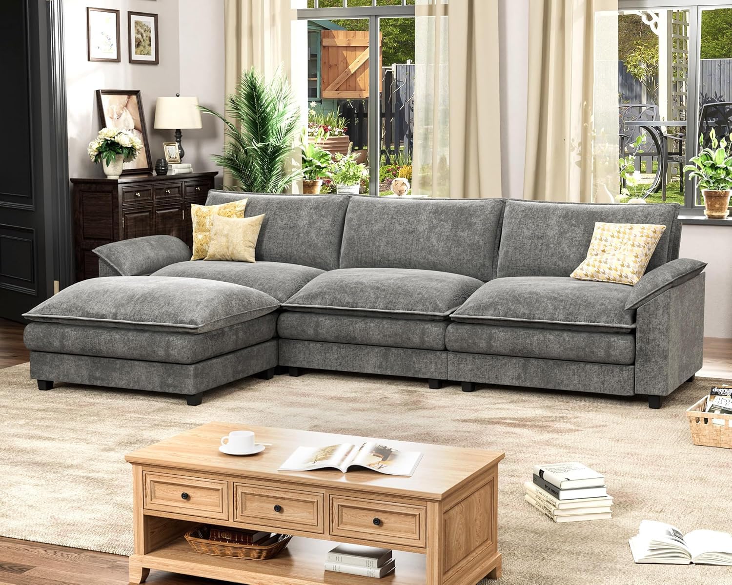 Homall 80" Modular Sectional Sofa, Loveseat Sofa Couch with Double-Layer Cushion, DIY Combination Chenille Deep 2-Seat Cloud Couch for Living Room, Apartment (Bright Grey, Loveseat Sofa)