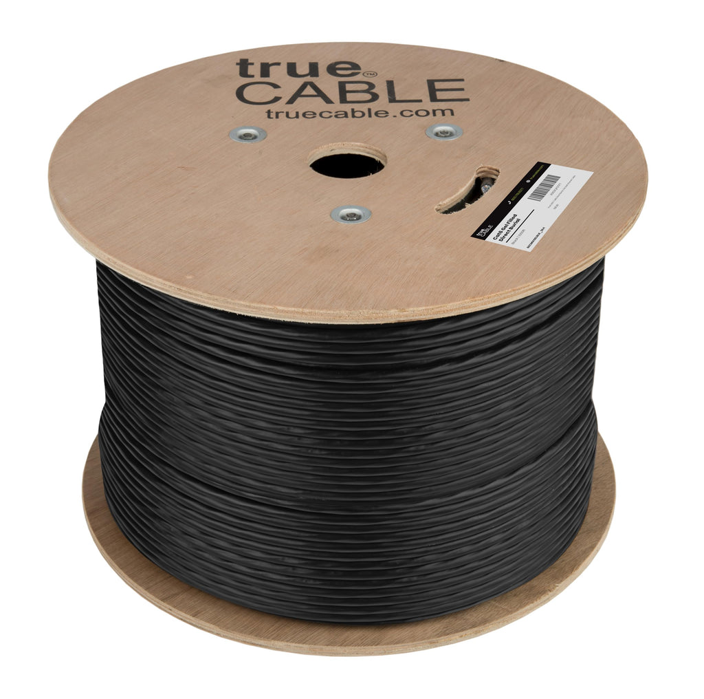 TRUE CABLE Cat6 Direct Burial Bulk Ethernet, Gel Filled, Unshielded, 500ft, Black, Outdoor OSP Jacket, Waterproof, UV Resistant, 23AWG Solid Bare Copper, 550MHz, PoE++ (4PPoE)