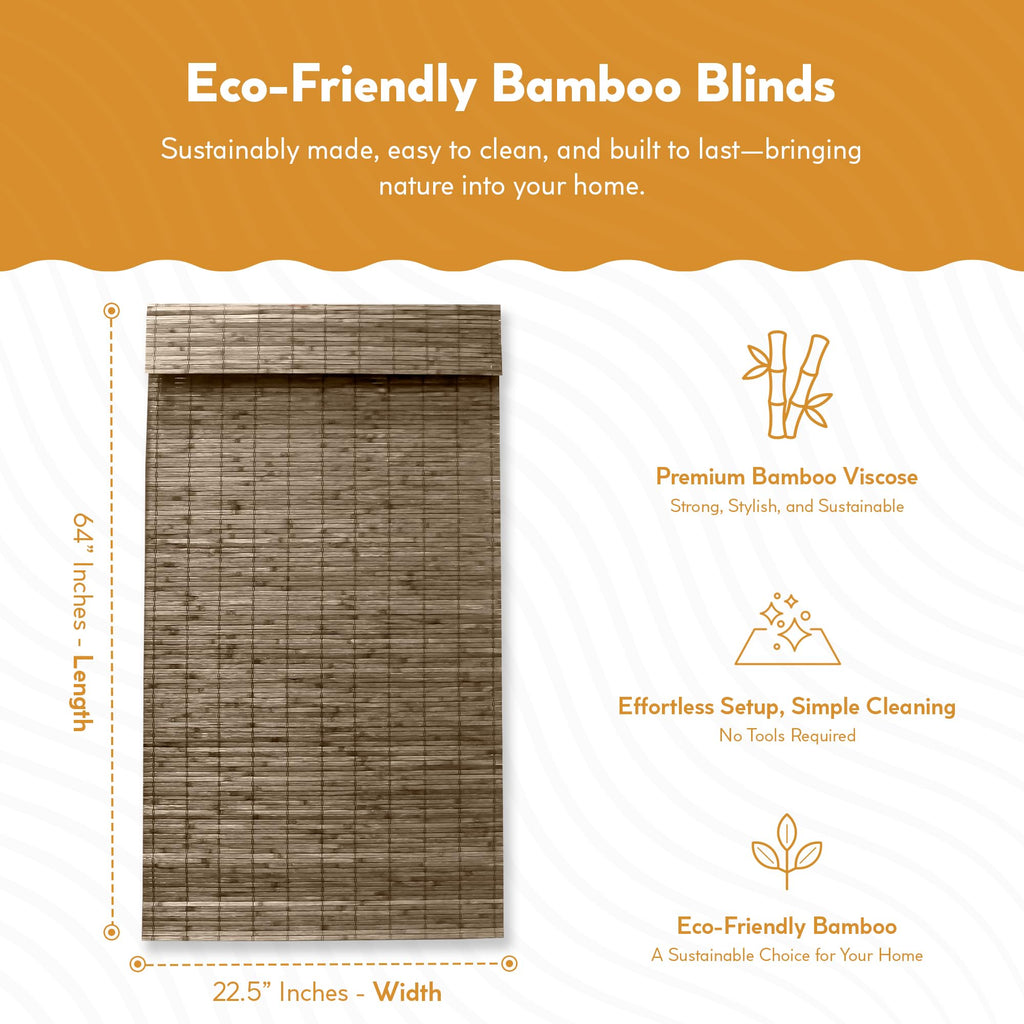 Radiance Cordless Bamboo Roman Shades for Windows - Flatstick Bamboo Blinds for Semi-Private Light Control - Easy to Lift & Fold Up Window Shades - Cocoa - 23 in. W x 64 in. L - (2216300E)