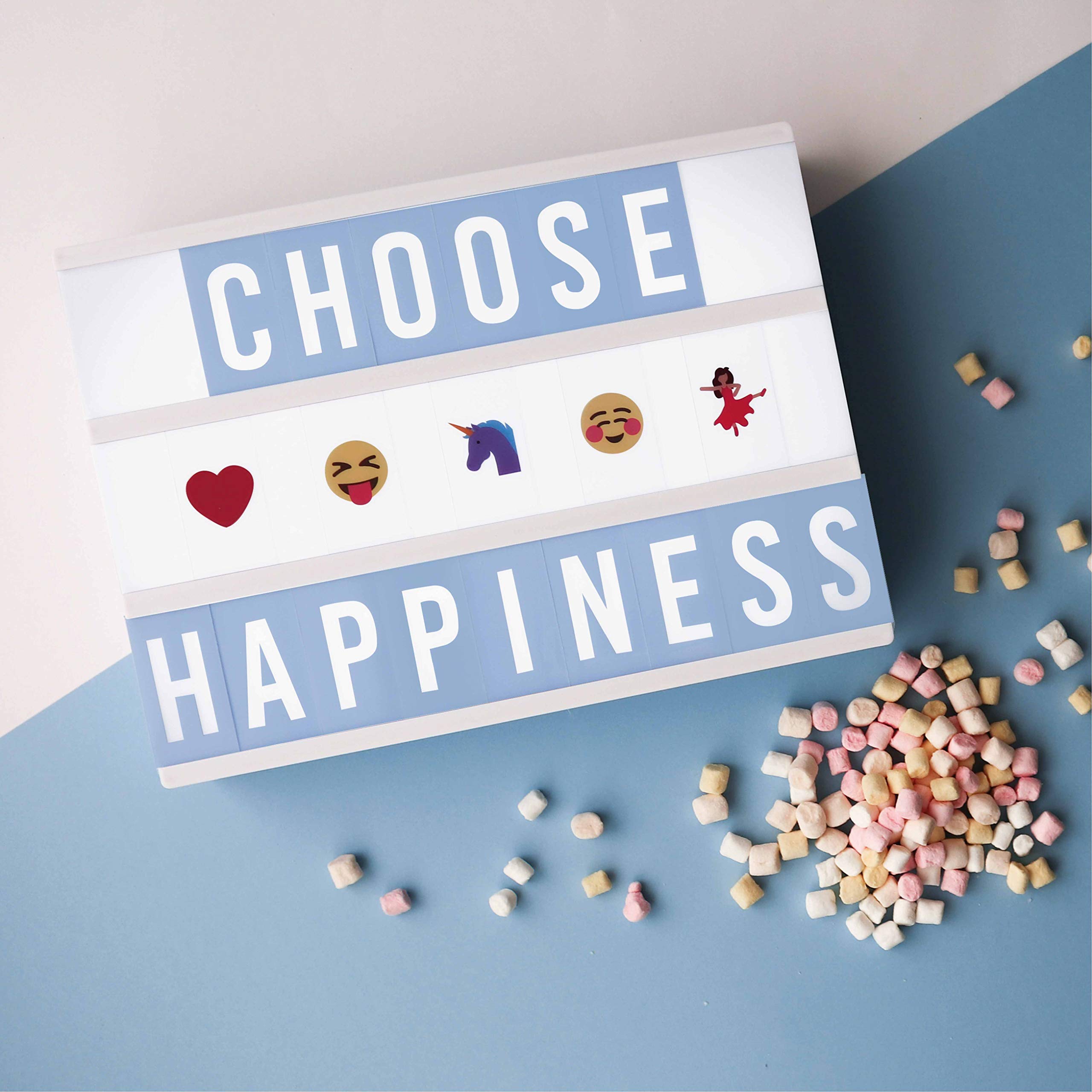 BONNYCO Blue Cinema Light Box with 400 Letters, Emojis and 2 Markers. Led Light Box Boy Bedroom Decor, Baby Shower. Cinema Led Sign Letters Board Gifts for Boys, Children for Birthdays Christmas