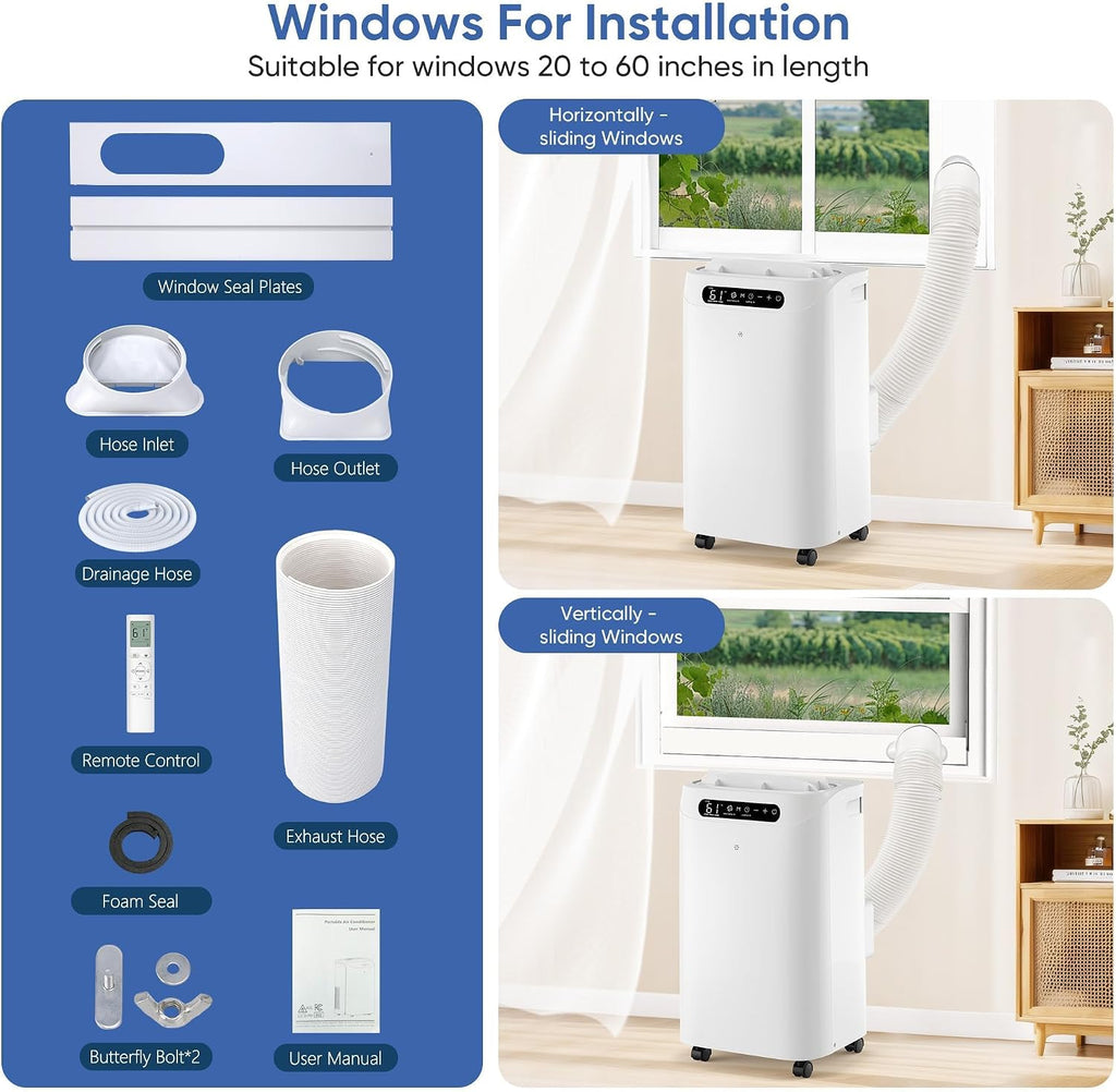 14000 BTU Portable Air Conditioners with Heater,Cools Up to 700 Sq.Ft, Quiet Portable AC Unit with Remote Control & Installation Kits for Large Rooms,White