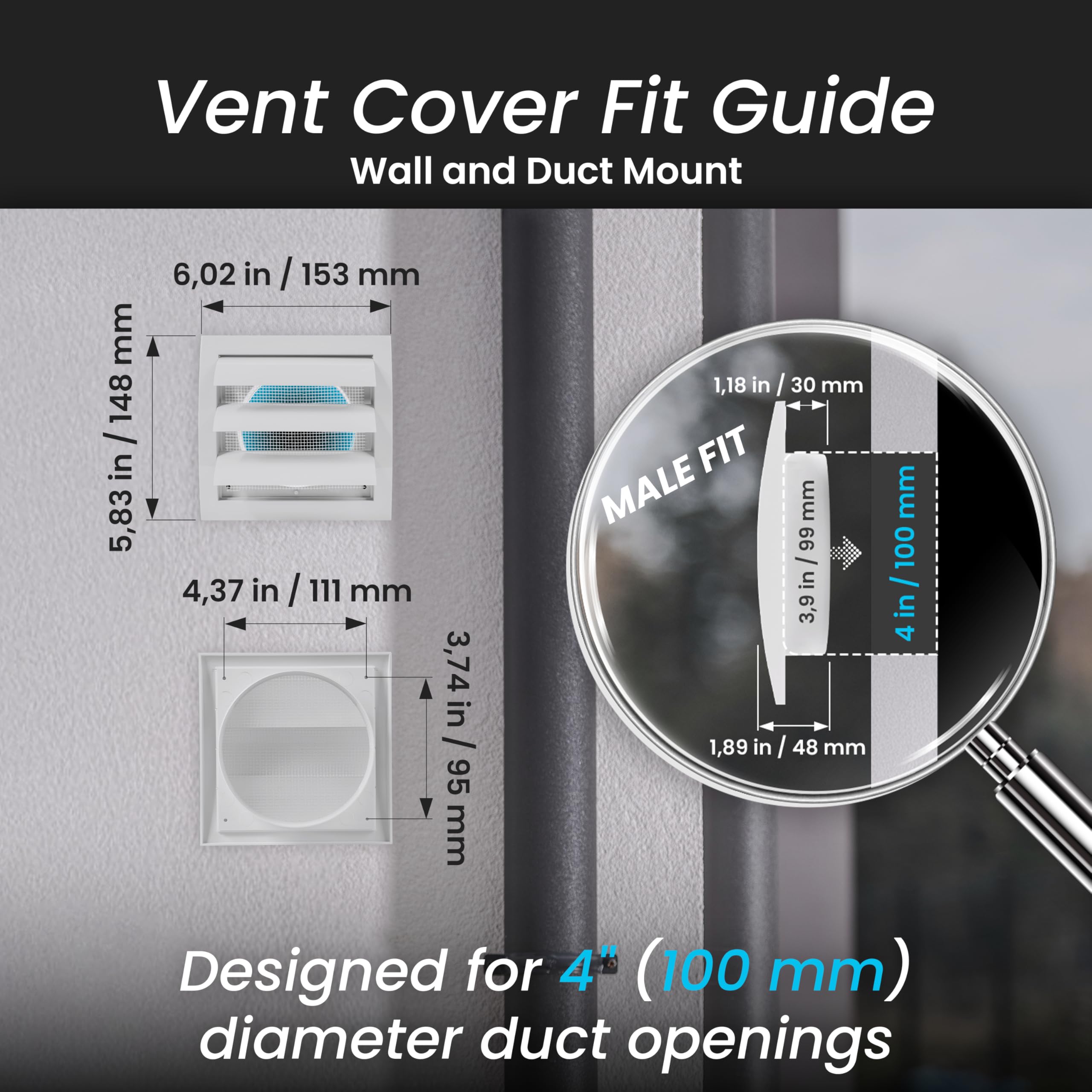 Repa Market 4 Inch Anthracite Dryer Vent Hood/Duct Cover for Walls or Ceiling/ABS Plastic Louvered Air Grille with Built-In Mesh Screen/Exhaust and Dryer Vent Covers for Indoor & Outdoor Use