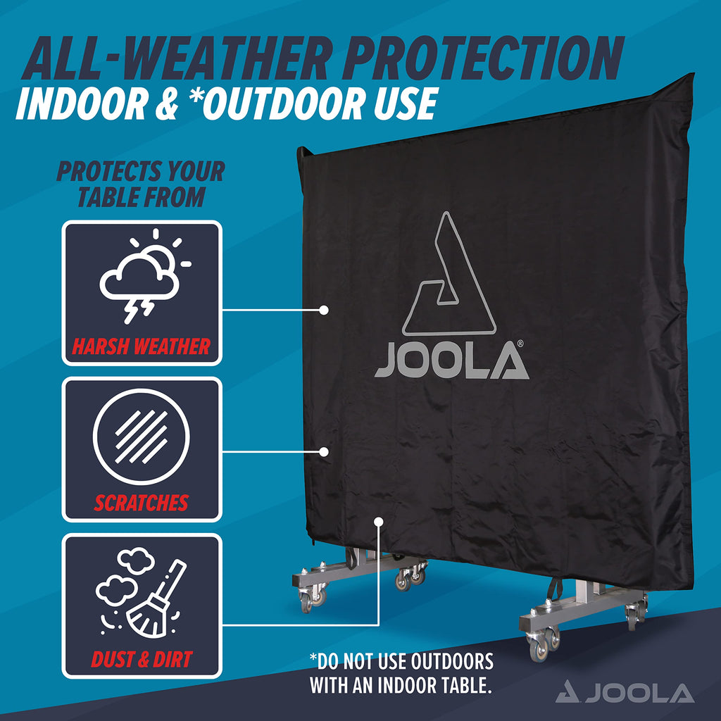 JOOLA Outdoor Ping Pong Table Cover Fits Both Folding & Flat Tables - Heavy Duty Waterproof Cover w/ PVC Coating - Dual Function, Fits 9x5 Tables in Upright or Down Positions - Inside & Outside