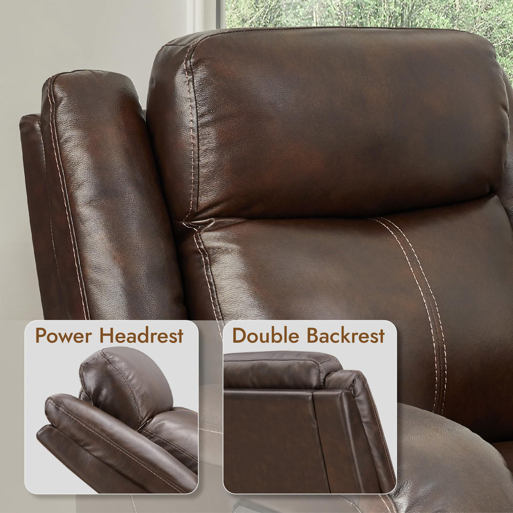 Watson & Whitely Genuine Leather Power Recliner Chairs for Adults, Wall Hugger RV Recliner with Power Headrest & Charging Ports, Electric Recliner Sofa Chair for Living Room, Black