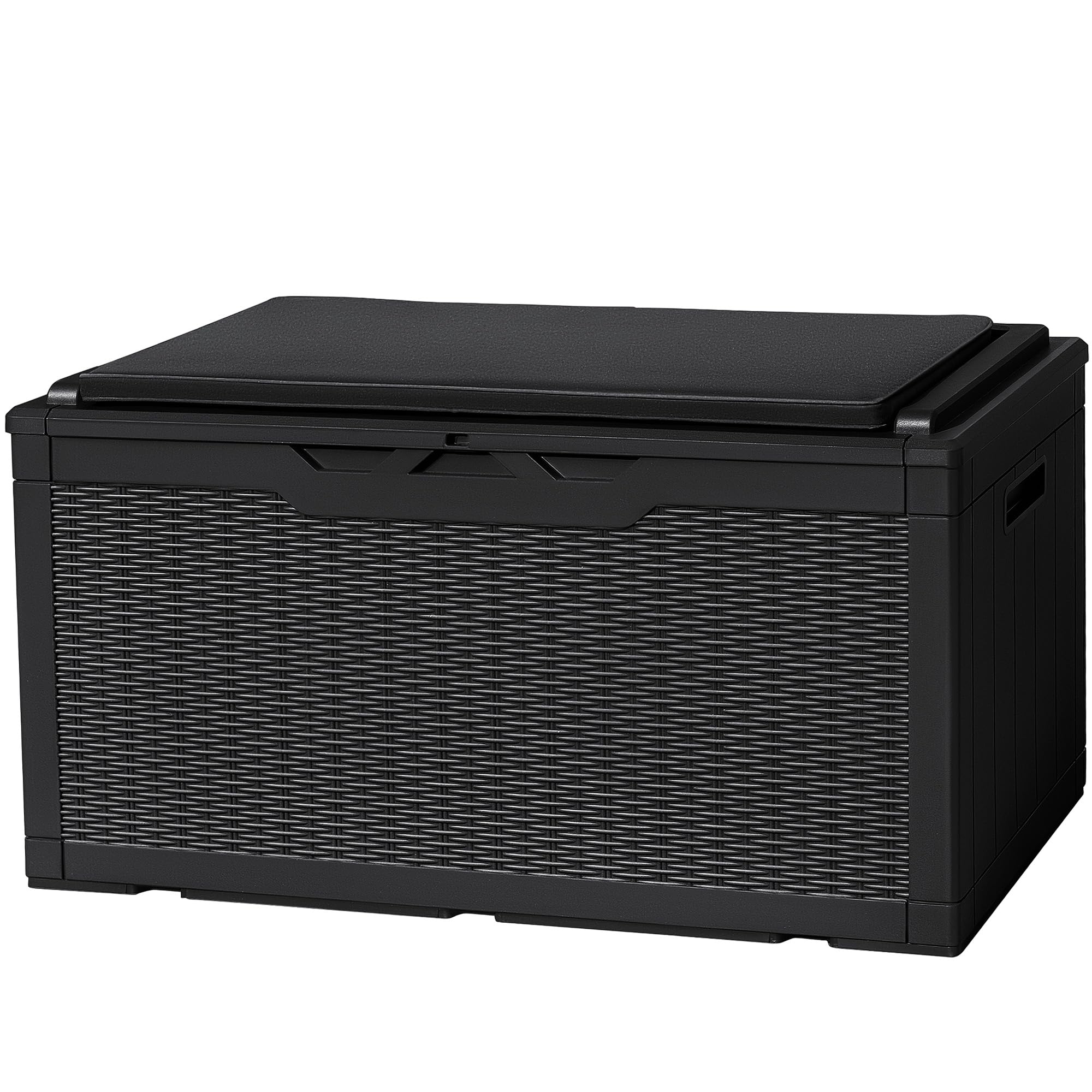 Flamaker Deck Box 30 Gallon, Waterproof Resin Small Storage Box with Lid, Outdoor Patio Furniture Cushion Garden Tool Organizer, Lockable Package Delivery Box for Porch Balcony (Black)