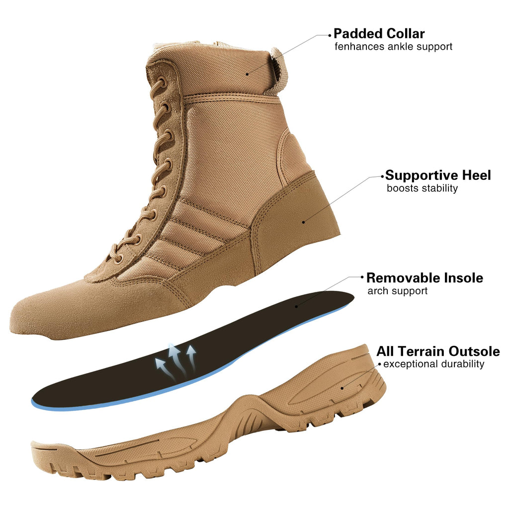 Men's Tactical Boots 8 Inch Side Zipper Military Combat Boots Leather Duty Work Boots for Men Police Motorcycle