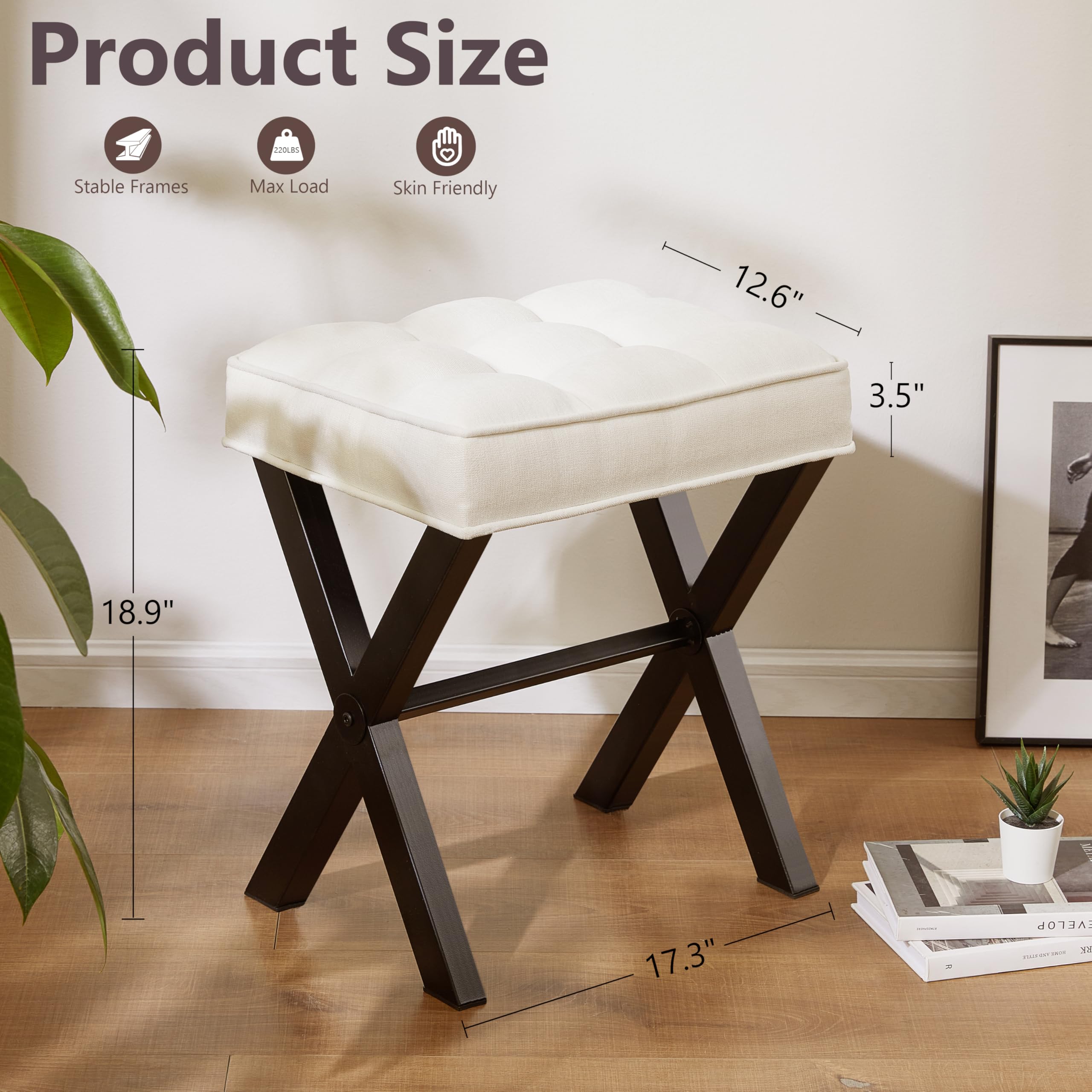 Royal Windsor Vanity Stool with Saddle Cushion, 18 Inch Makeup Vanity Chair for Living Room, Modern Foot Stool Ottoman Piano Bench,Small Upholstered Bench for Bedroom, Beige