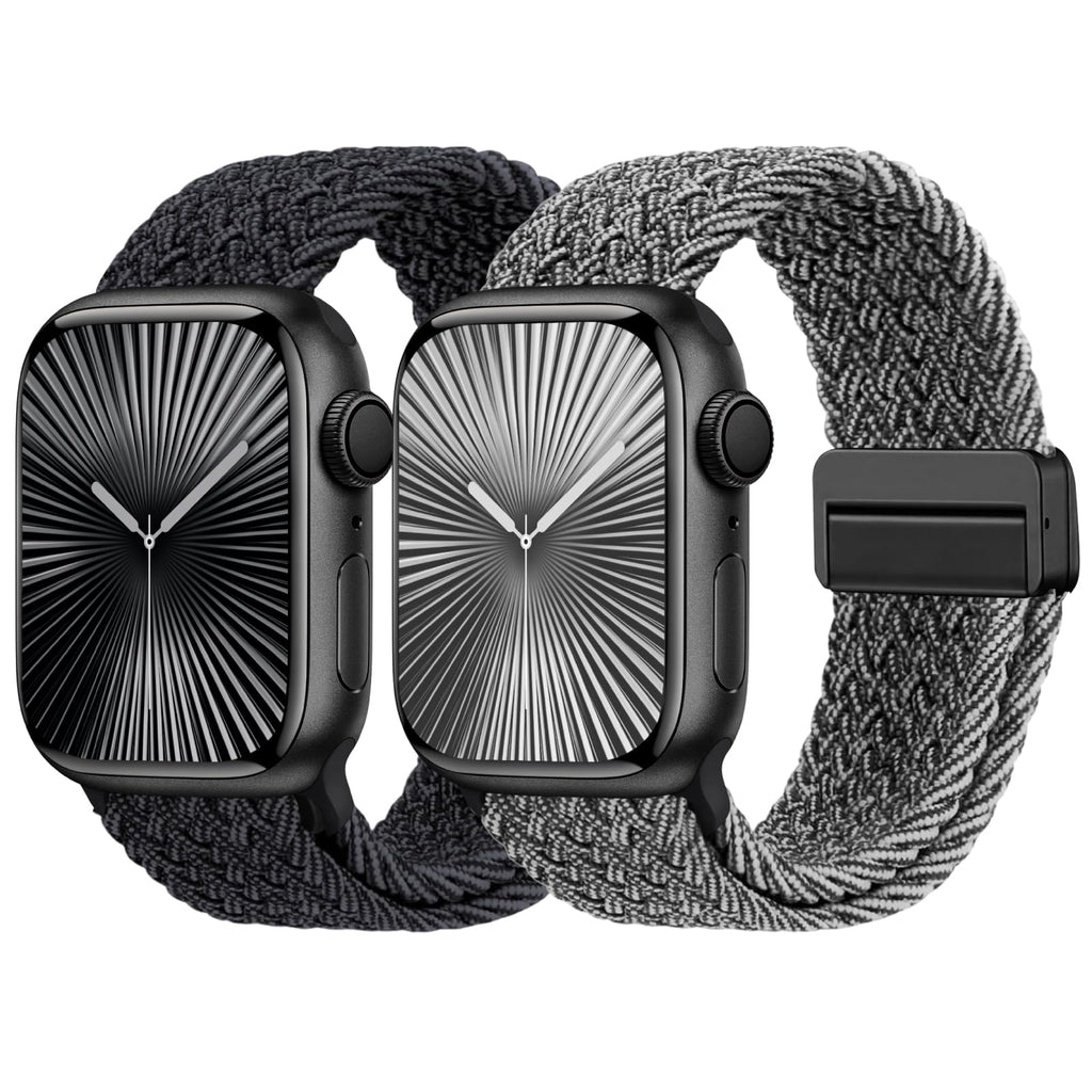 Braided Stretchy Bands with Magnetic Clasp Compatible for Apple Watch Band 38mm 40mm 41mm 42mm 44mm 45mm 46mm 49mm Women Men, Nylon Sport Solo Loop for iWatch Series 11 10 9 8 7 6 5 4 3 Ultra 3 2 1 SE