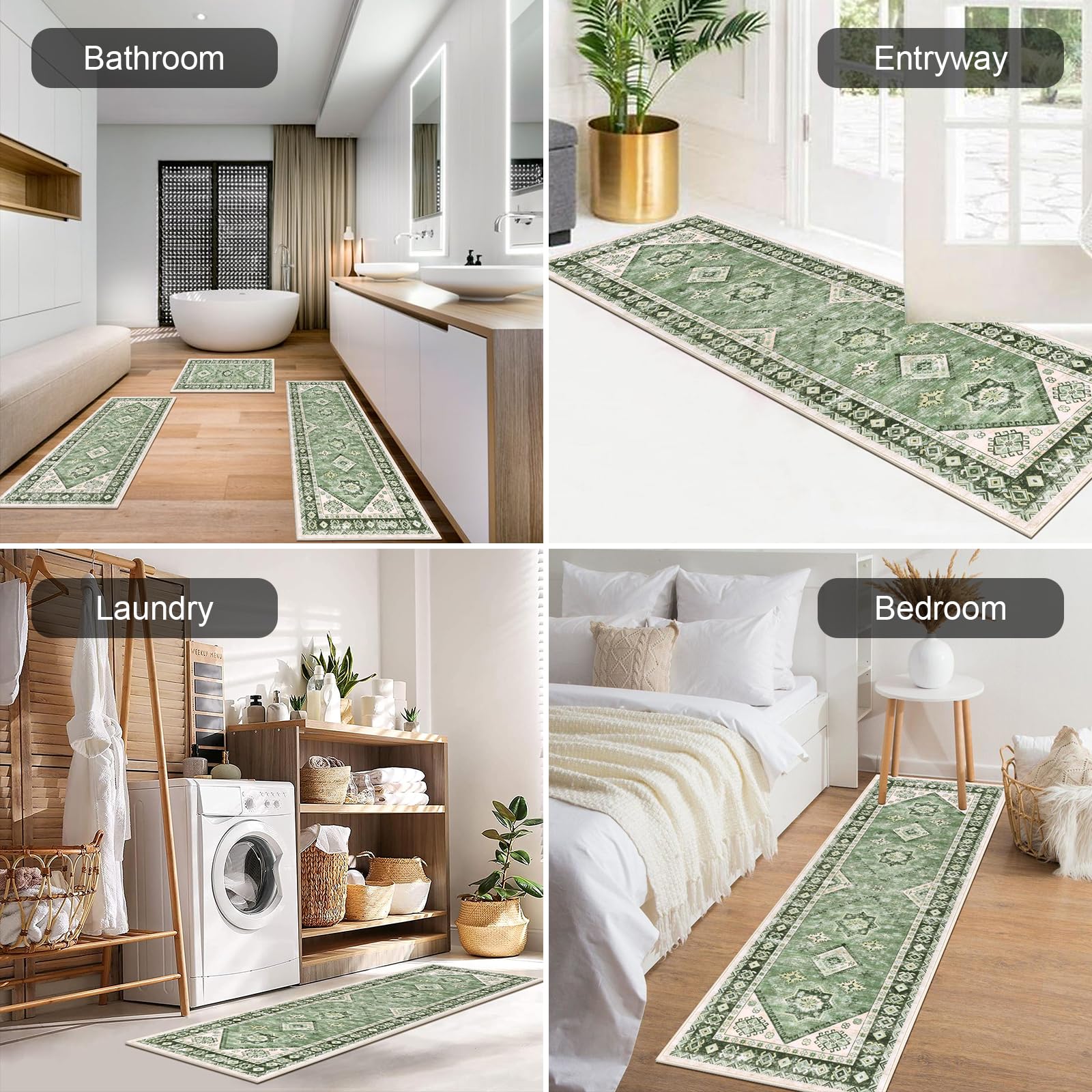 HEBE Boho Kitchen Rug Sets 3 Piece with Runner Non Slip Kitchen Rugs and Mats Washable Kitchen Mats for Floor Thick Kitchen Floor Mat Carpet Runner Rugs for Hallway Laundry Holiday Decor