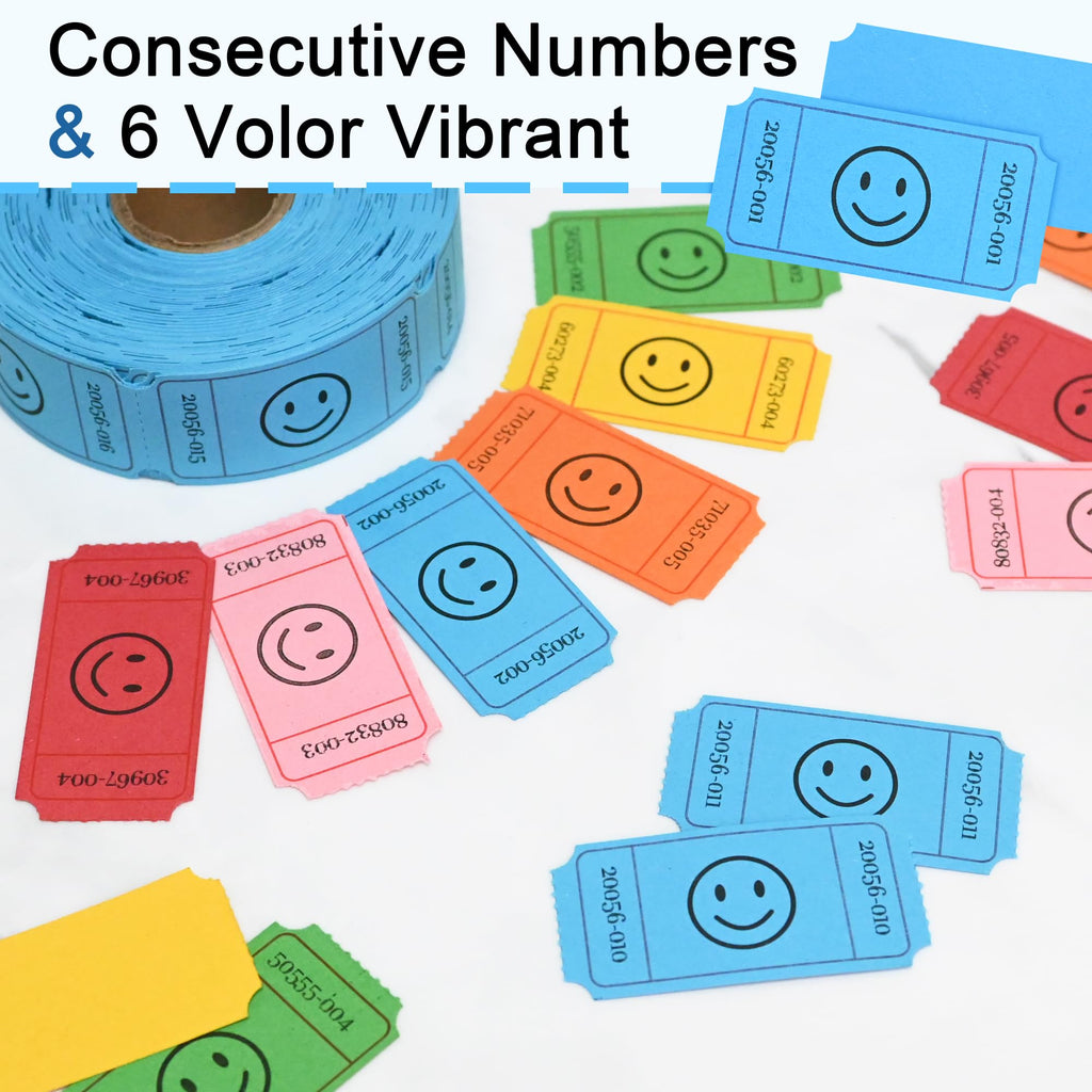 L LIKED 500 Raffle Tickets, Smile,Bule(6 Color Selection), Single Roll, Ticket for Events, Entry, Class Reward, Raffle & Prizes
