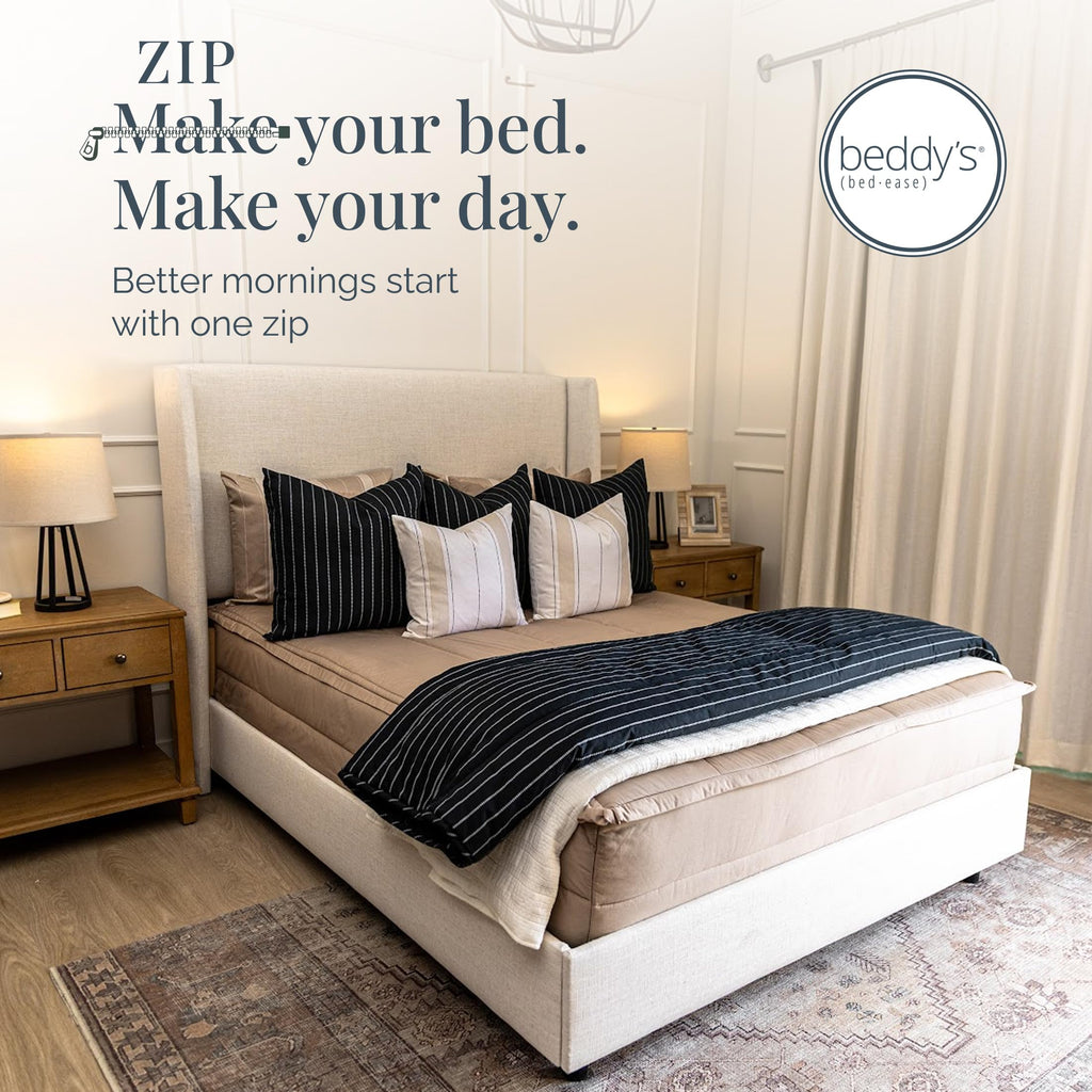 Beddy's Navy Blue All-in-One Zipper Bedding Set - Minky Lined - Twin | Smooth-Glide Zippers, Durable Construction, Easy To Make & Wash, 100% Cotton Exterior, Includes Pillowcase & Sham