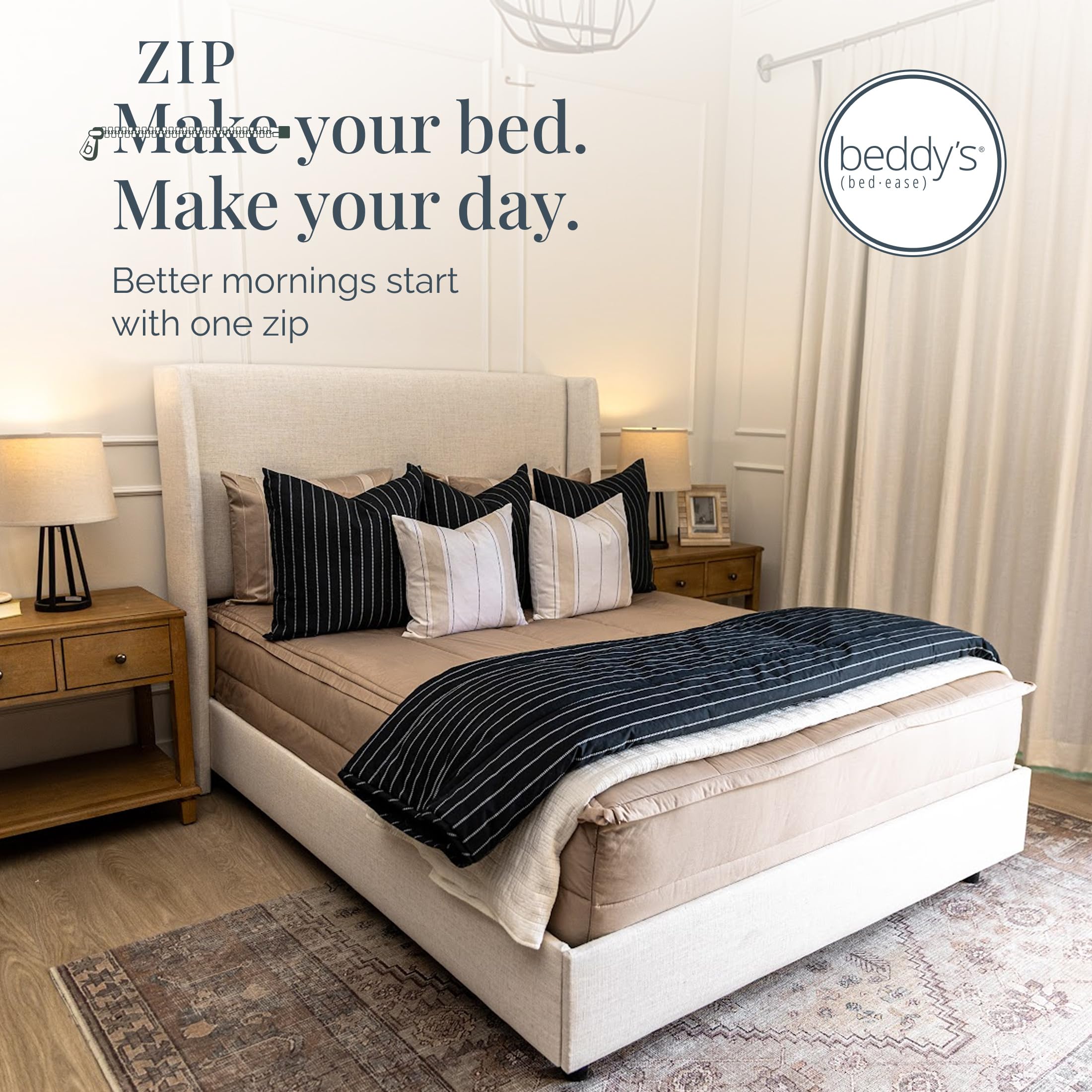 Beddy's Navy Blue All-in-One Zipper Bedding Set - Minky Lined - Twin | Smooth-Glide Zippers, Durable Construction, Easy To Make & Wash, 100% Cotton Exterior, Includes Pillowcase & Sham
