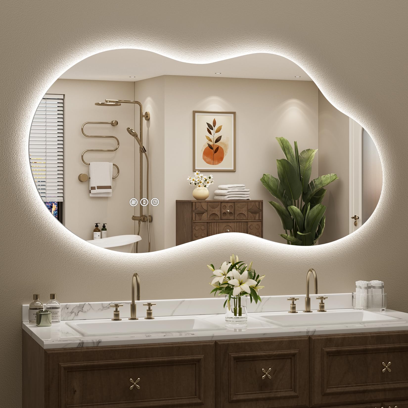 24x32 Black Framed LED Bathroom Mirror with Lights, Backlit and Front Lit Anti-Fog Lighted Vanity Mirrors for Bathroom Wall, Dimmable, 3 Colors, Memory, HD Tempered Glass, Horizontal/Vertical