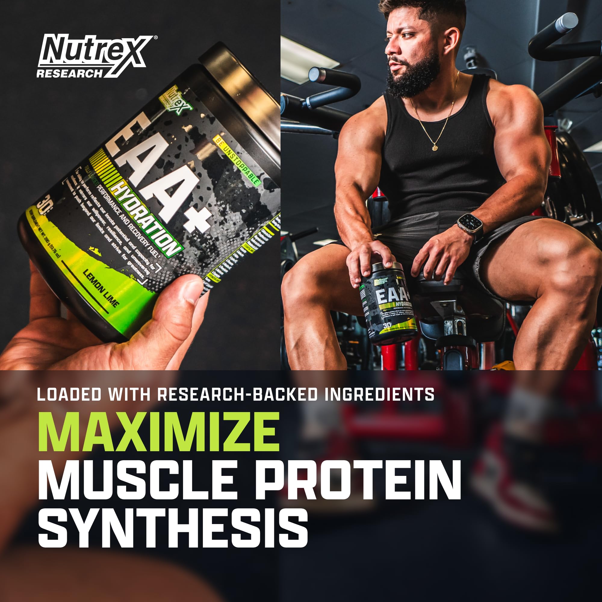 Nutrex Research EAA Hydration | EAAs + BCAAs Powder | Muscle Recovery, Strength, Muscle Building, Endurance | 8G Essential Amino Acids + Electrolytes | Apple Pear 30 Servings