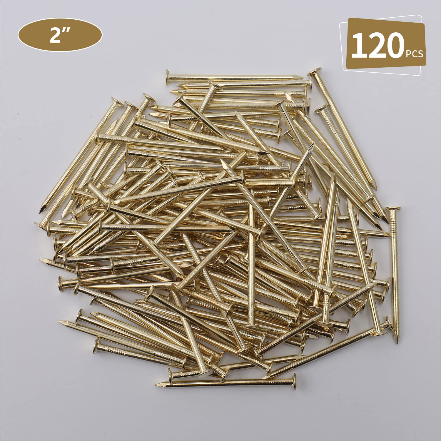 240pcs Gold Hardware Nails, 1-1/2” × 14 Ga Brass Plated Wood Nails, Nails for Hanging Wall Decor, Finishing Nails, Picture Hanging Nails, Wall Nails, Roofing Nails