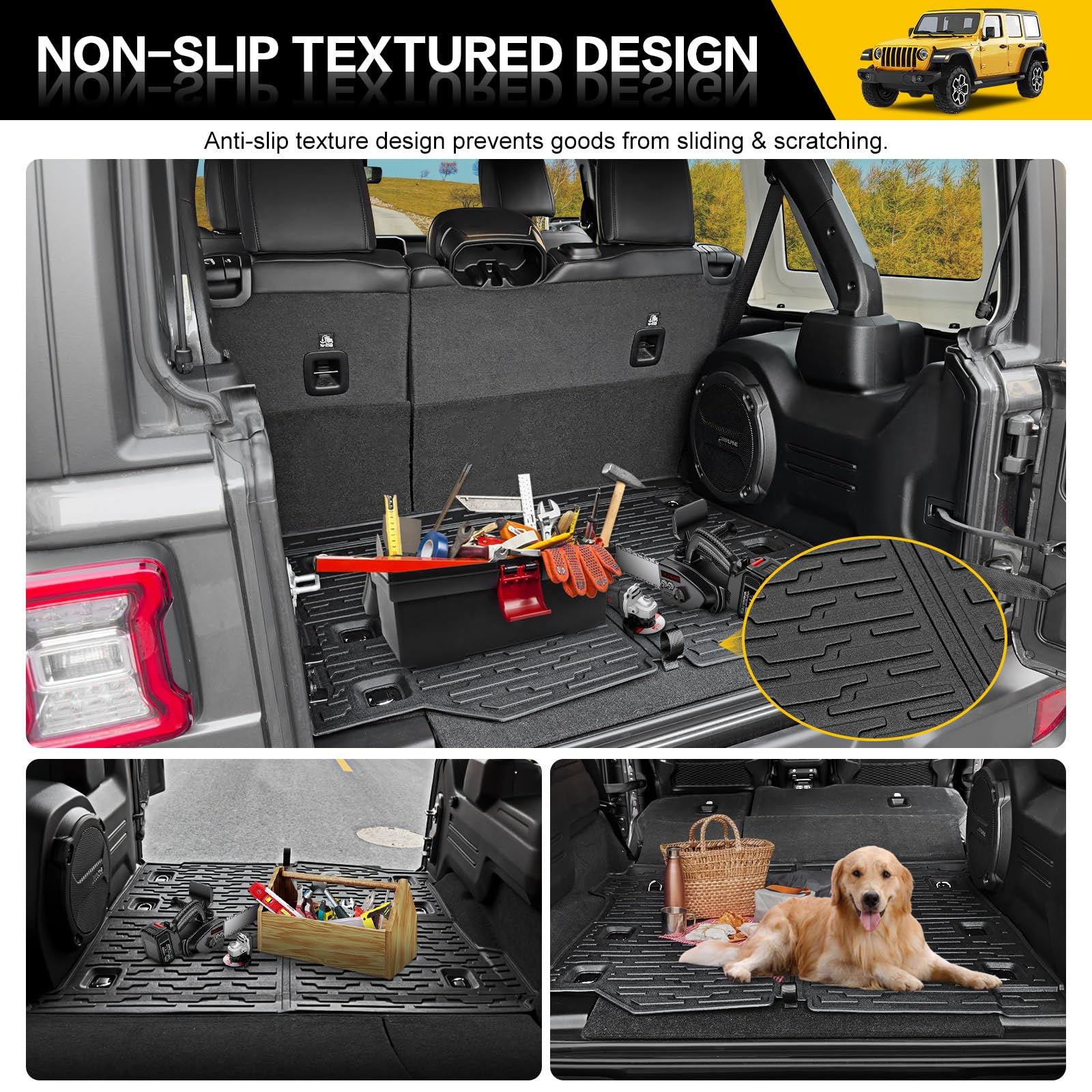 Cargo Mats for 2018-2025 Jeep Wrangler JL Unlimited 4X4 Trunk Mat with Backrest Liner, All Weather TPE Protector Rear Back Seat Mats for 18-25 Wrangler JL 4X4 4 Door Accessories