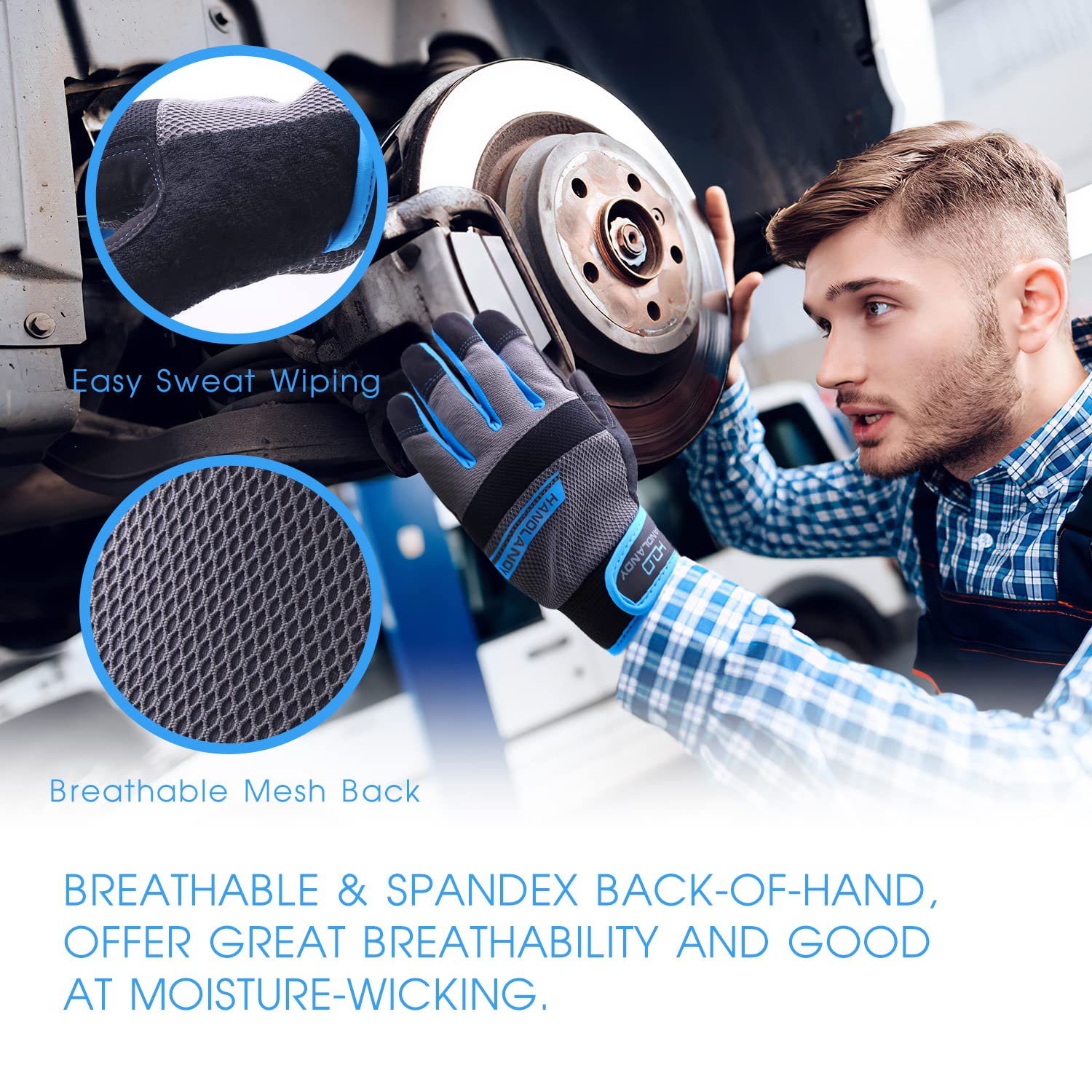 AIGEVTURE Safety Work Gloves Mens & Women, Light Duty Mechanic Gloves Touch Screen, Gardening Work Gloves with Grip,High Dexterity