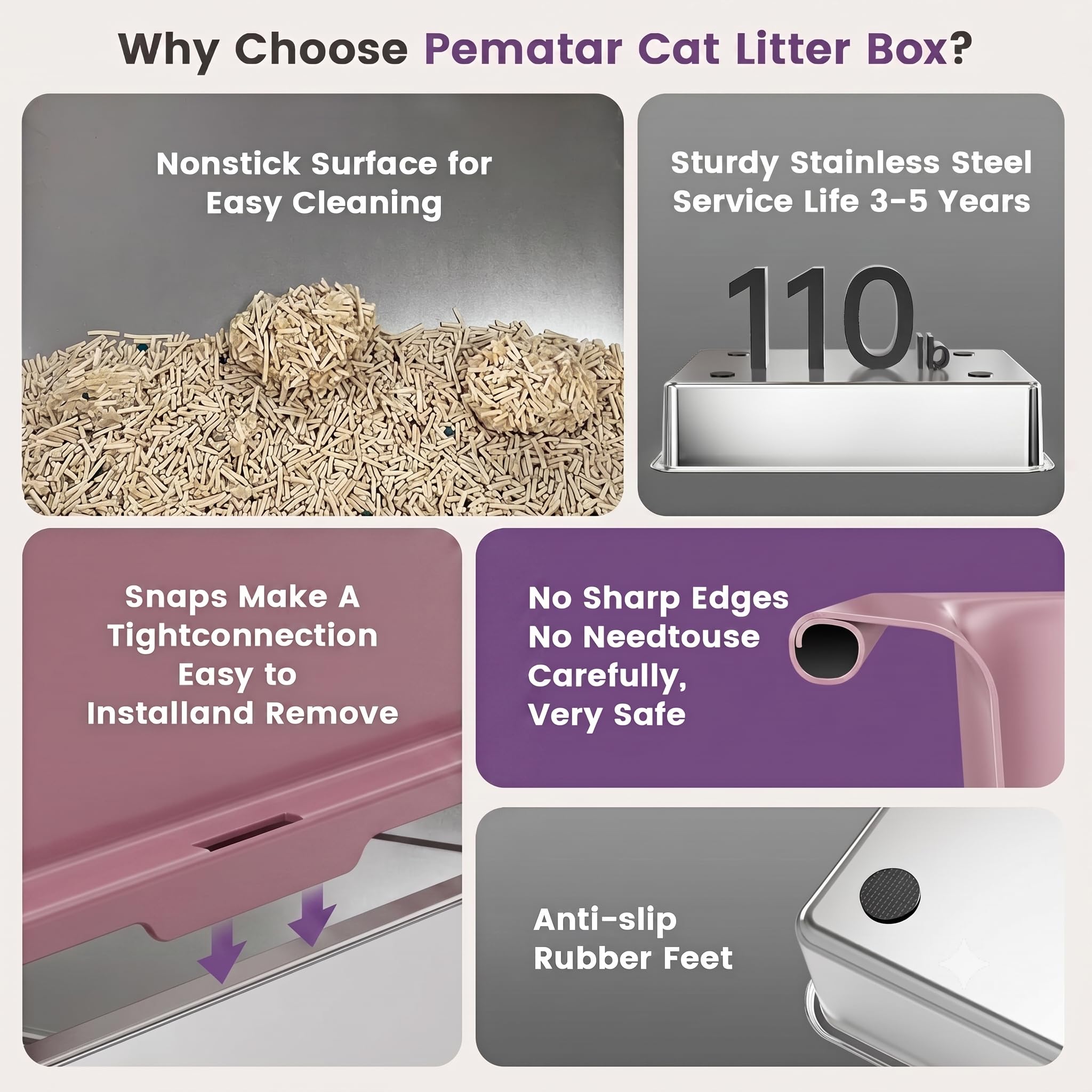 Extra Large XXL Stainless Steel Cat Litter Box with Lid, 26" L x 18" W x 12" H Metal Litter Box with Hight Sides for Big Cats & Multiple Cats, Never Absorbs Odors, Anti-Urine Leakage, Easy Cleaning