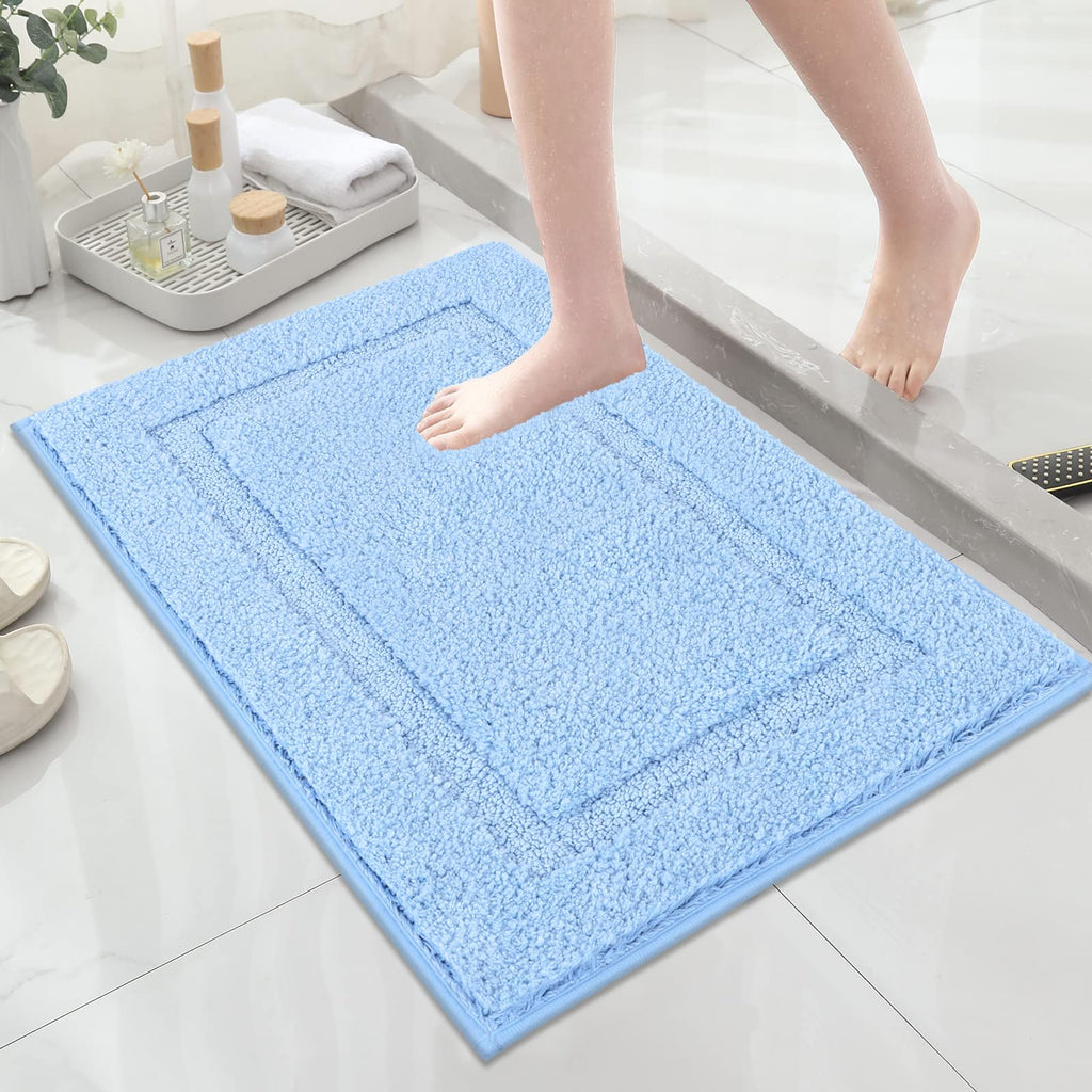 SHACOS Black Bathroom Rugs Sets 3 Piece, 16"x24" + 20"x32" Non Slip Bath Mat and 20"x24" Toilet Rugs U Shaped Washable, Soft Fluffy Water Absorbent Bath Rugs for Bathroom