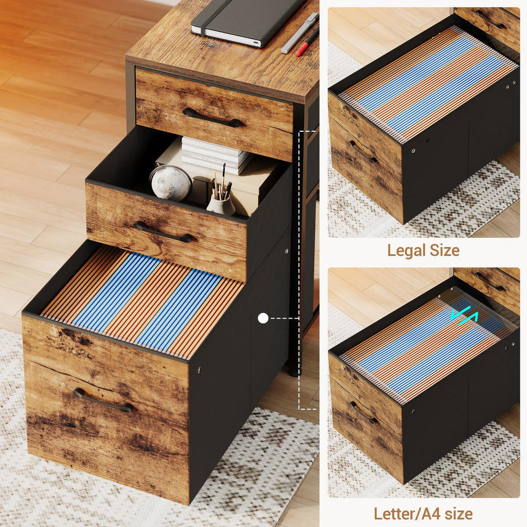 SEDETA L Shaped Gaming Desk, Reversible U Shaped Computer Desk with Power Outlet and Storage Shelves, Corner Gaming Desk with LED Lights, 3 Fabric Drawers, Black
