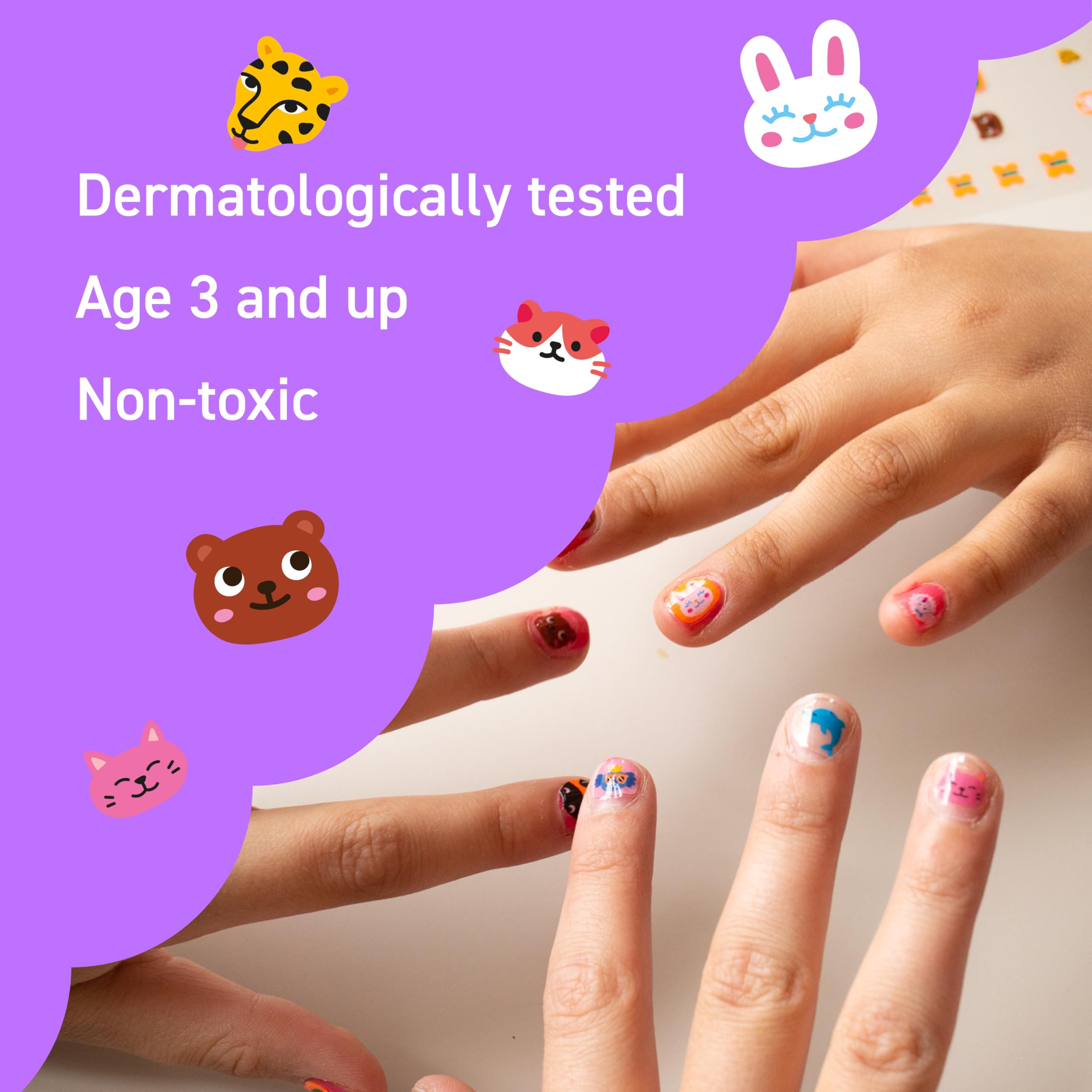 Omy Friends & Animals Nail Stickers for Kids - 200 Stickers, Waterproof, Durable, Fun, Creative Designs | Strong Enough to Last Through Hand Washing - Easy to Apply, Safe, Non-Toxic | Age 3 and Up