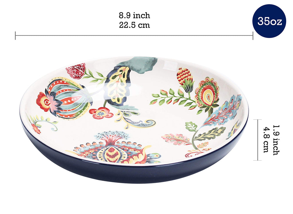 Bico Blue Talavera Pasta Bowls, 35oz Salad Bowl Set of 4, Large Ceramic Serving Dinner Bowls for Soup and Cereal, Microwave and Dishwasher Safe, Gift for Housewarming and Thanksgiving