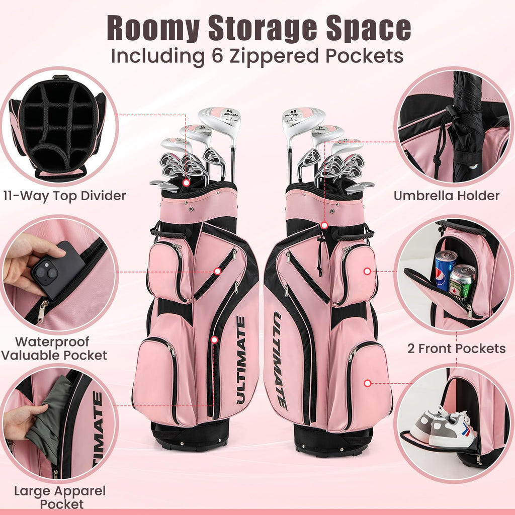 Tangkula 9/10/12 Pieces Women's Complete Golf Clubs Set, Golf Club Package Set with 460CC Driver, Fairway Wood & Hybrid, Irons, Putter, Portable Regular Golf Club Set