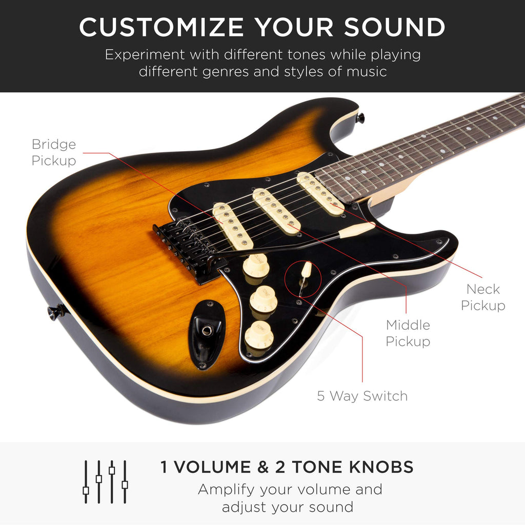 Best Choice Products 39in Full Size Beginner Electric Guitar Starter Kit w/Case, Strap, 10W Amp, Strings, Pick, Tremolo Bar - 3 Color Sunburst