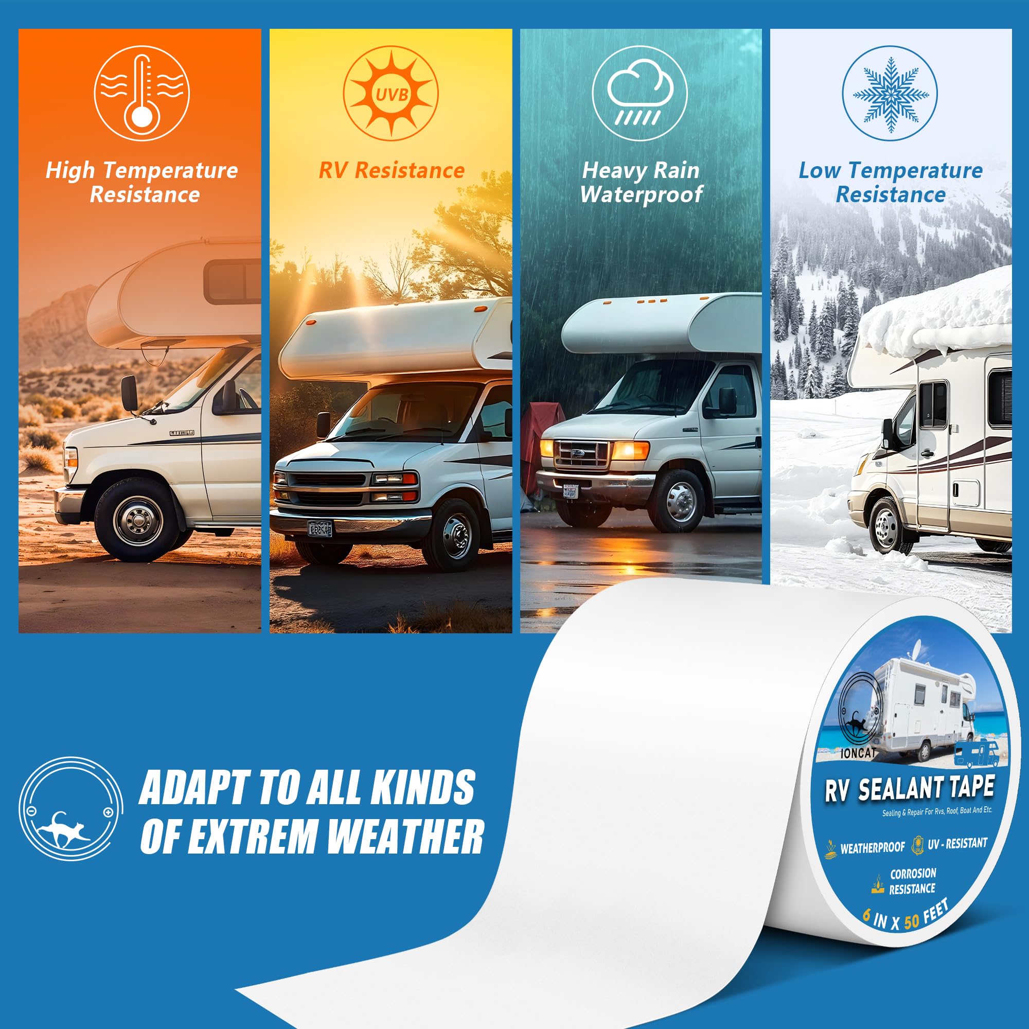 RV Roof Sealant Tape, 2 Inch X 50 Feet RV Repair Seal Tape for Camper Trailer Boat Seam Leaks Roofing, UV Resistant & Weatherproof, White