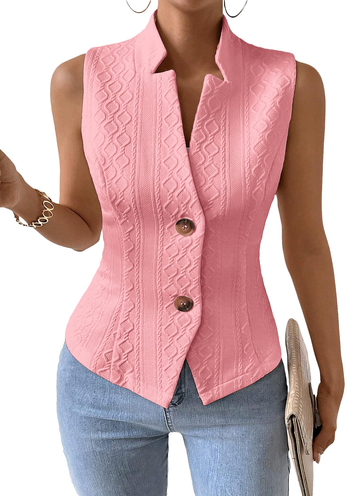 Mina Self Women's 2026 Summer Lightweight Knit Vest Top - Breathable Stretchy Floral Trendy Casual Work Office Slim Waistcoat