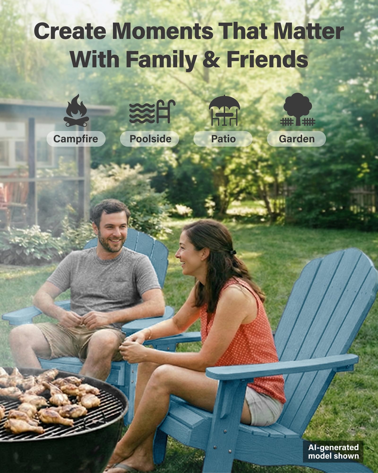 YEFU Oversized Plastic Adirondack Chair Set of 2 with Cup-Holder (Large Dual-Purpose), Weather Resistant, Poly Lumber Outdoor Chairs Duty Rating Widely Used in Patio, Lawn, Outside, Deck Chairs-Black