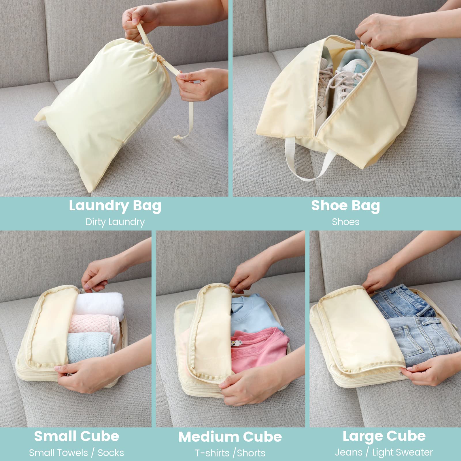 Cambond Compression Packing Cubes for Travel - Lightweight Expandable Travel Bags Luggage Organizers Travel Essentials Compression Cubes for Travel Space Saver for Carry on Suitcases Organizer