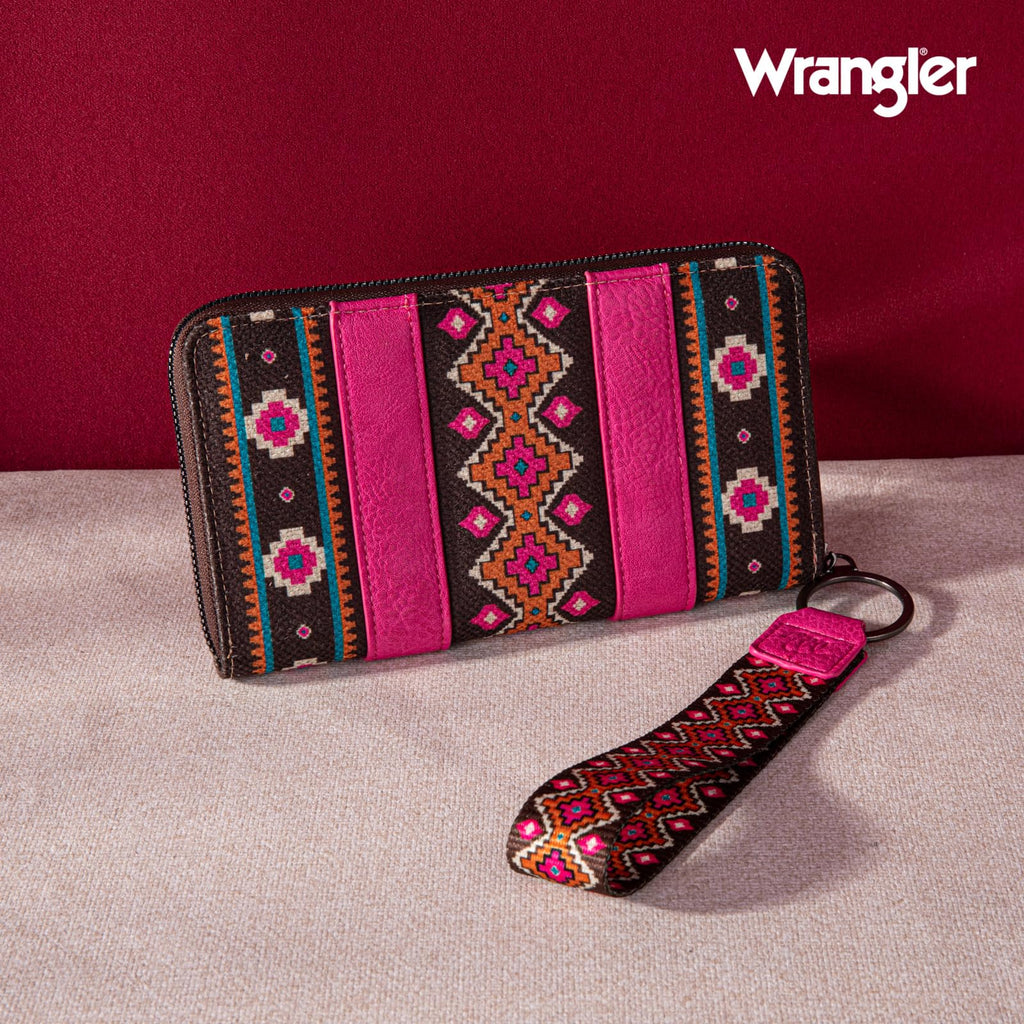 Wrangler Wallet Purse for Women Western Aztec Clutch Wristlet Wallet with Credit Card Holder