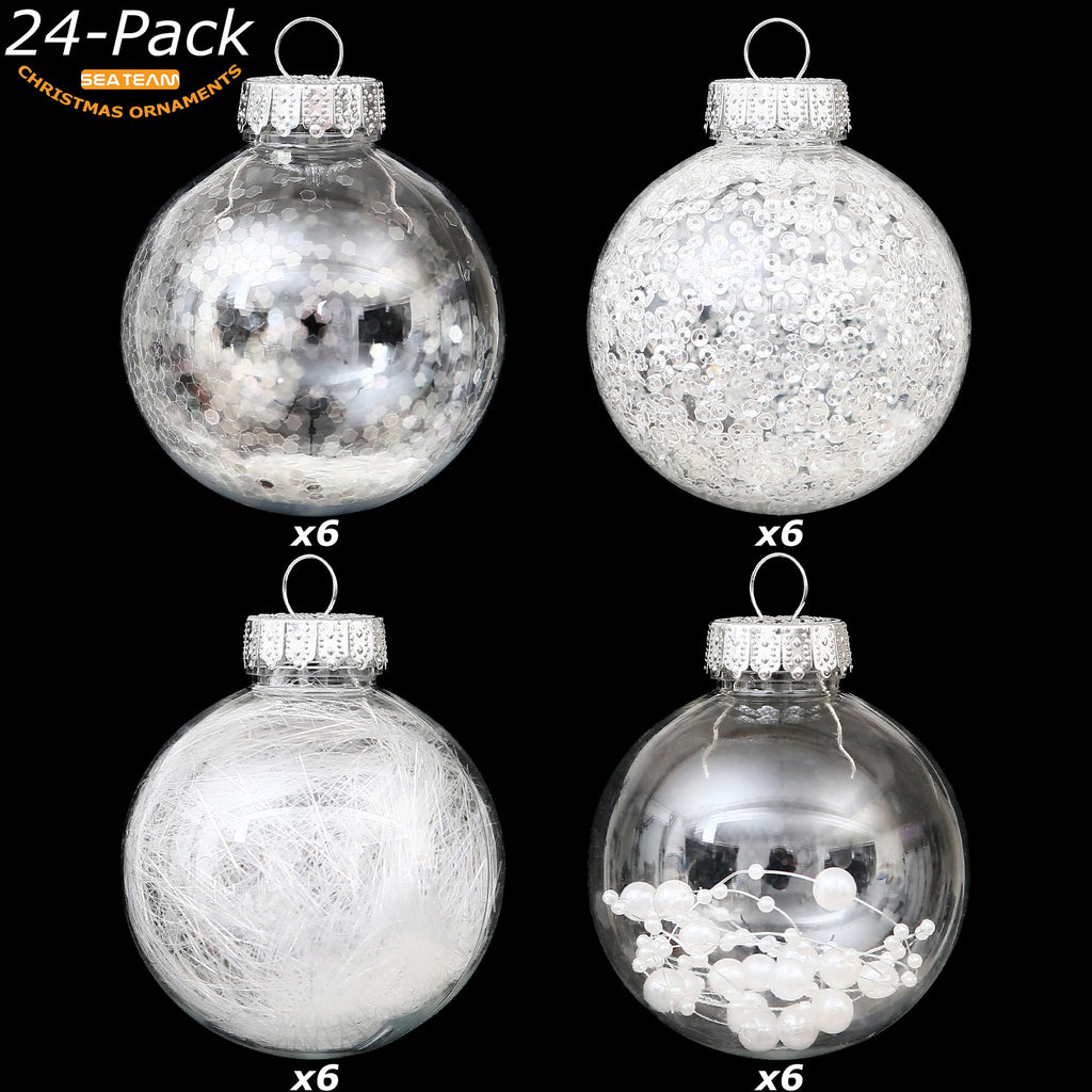 Sea Team Shatterproof Clear Plastic Christmas Ball Ornaments Decorative Xmas Balls Baubles Set with Stuffed Delicate Decorations (80mm/3.15 inch 20-Pack, Babyblue)