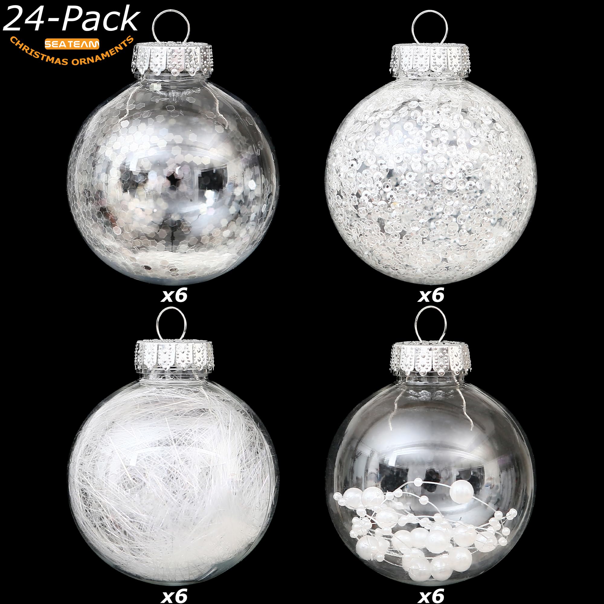 Sea Team Shatterproof Clear Plastic Christmas Ball Ornaments Decorative Xmas Balls Baubles Set with Stuffed Delicate Decorations (80mm/3.15 inch 20-Pack, Babyblue)