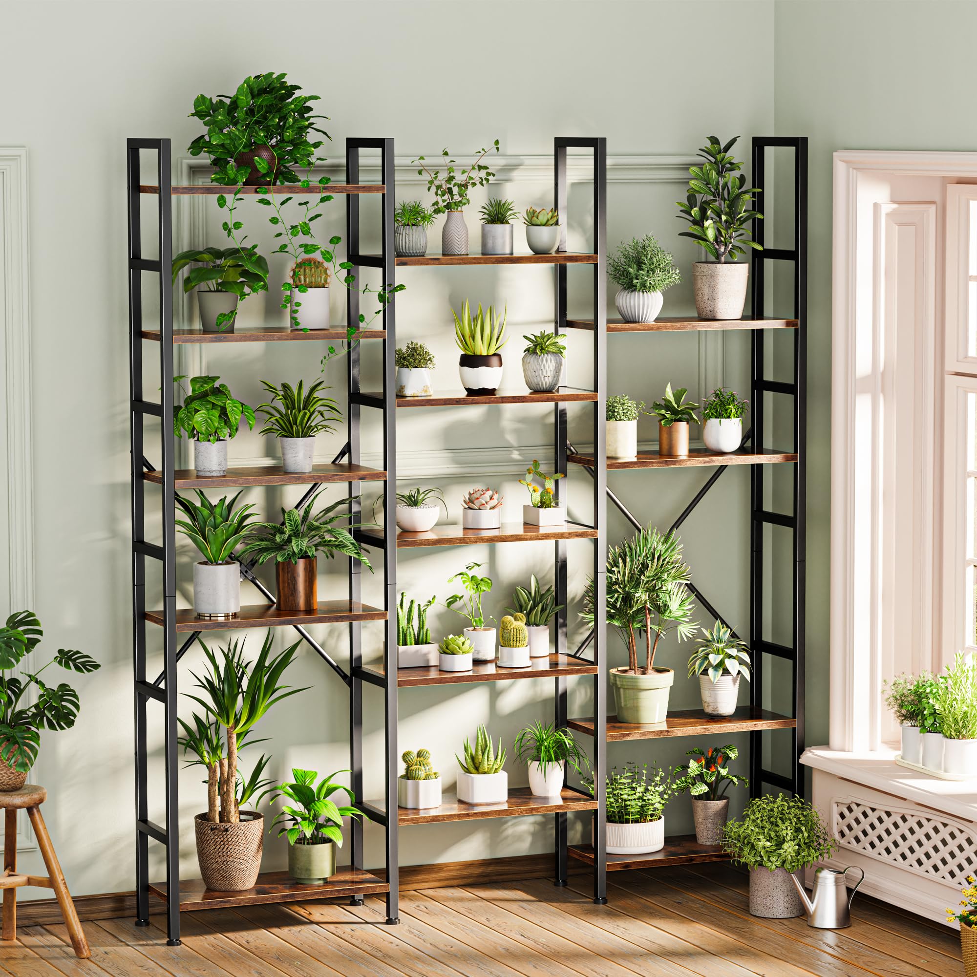 SUPERJARE Triple Bookshelf, Bookcase with 11 Open Display Shelves, Wide Book Shelf Book Case for Home & Office, 4 Tier, Black
