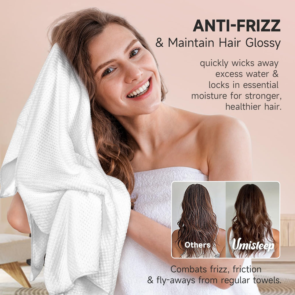 Umisleep Extra Large Microfiber Hair Towel for Women Long, Curly, Thick Hair, Super Soft Anti Frizz Quick Dry Hair Towel Wrap, Ultra Absorbent Hair Turban with Elastic Band Grey