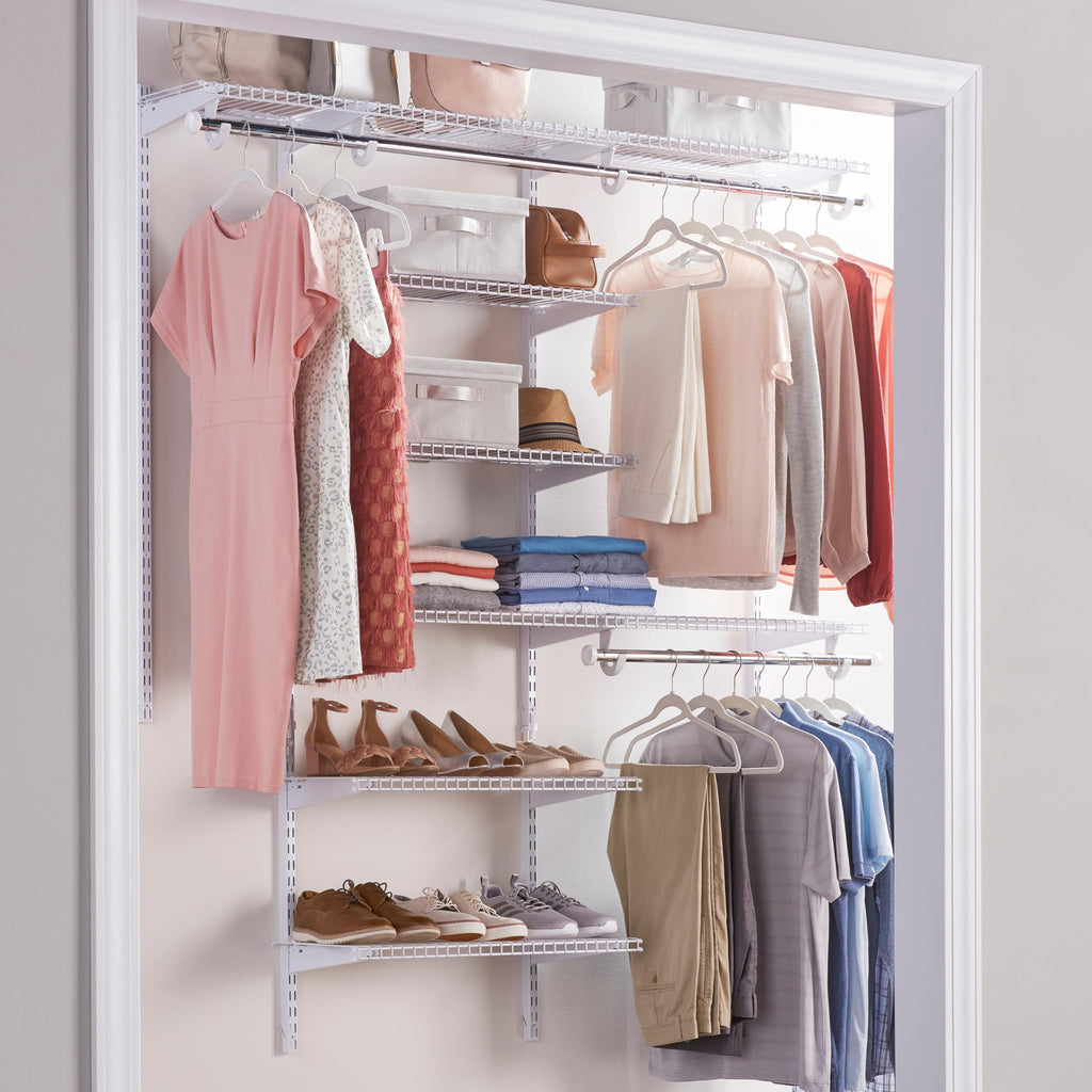 Rubbermaid Configurations Deluxe Custom Closet Kit, 3-6 Ft. Adjustable Metal Wire Shelving, Titanium Finish, Expandable Organization System, Hardware Included, for Home Closet/Pantry/Laundry/Mudroom