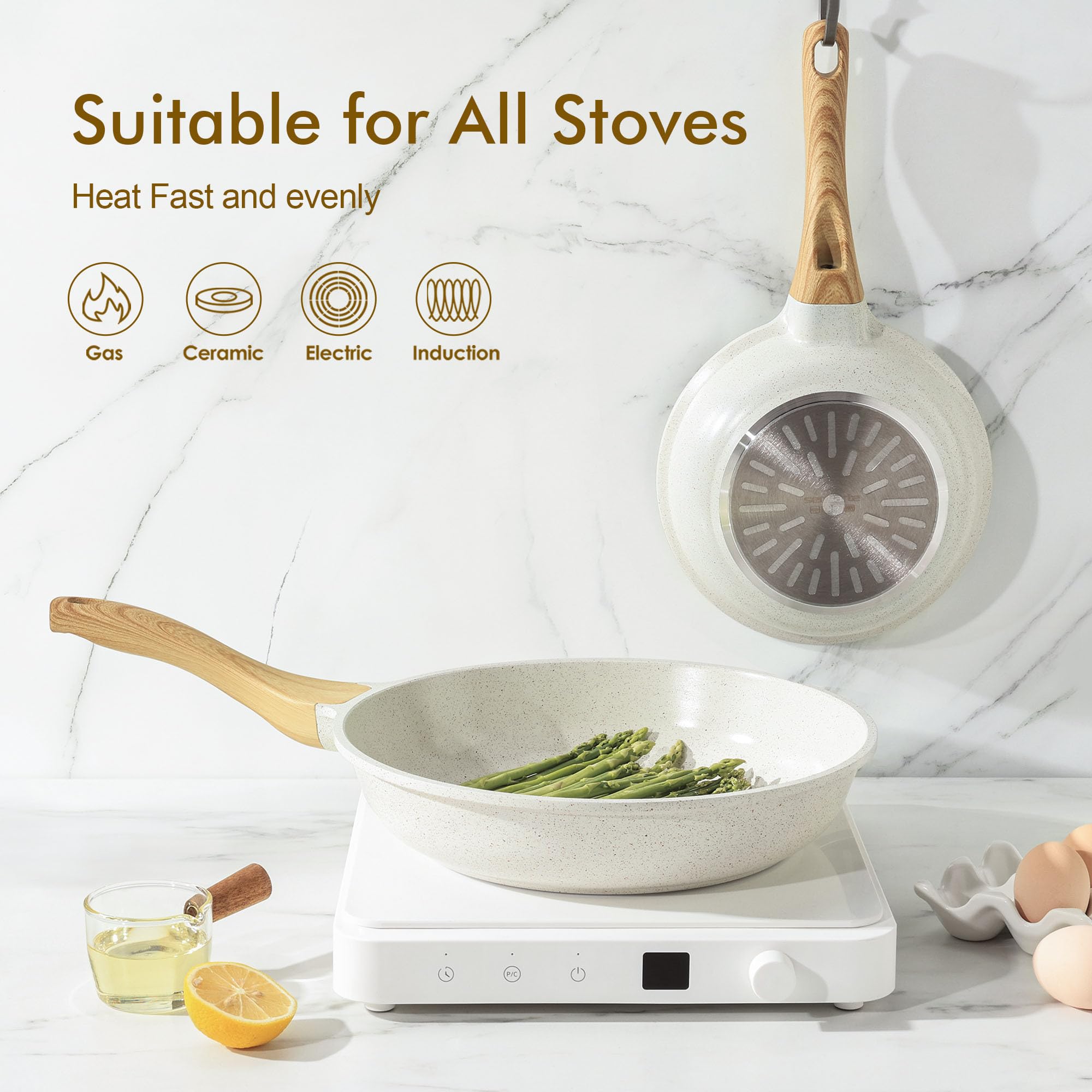 SENSARTE Nonstick Ceramic Frying Pan 8-Inch, Healthy Non Toxic Skillet, Induction Compatible Omelet Pan with Heat Resistant Handle, PFAS-Free, Cream White