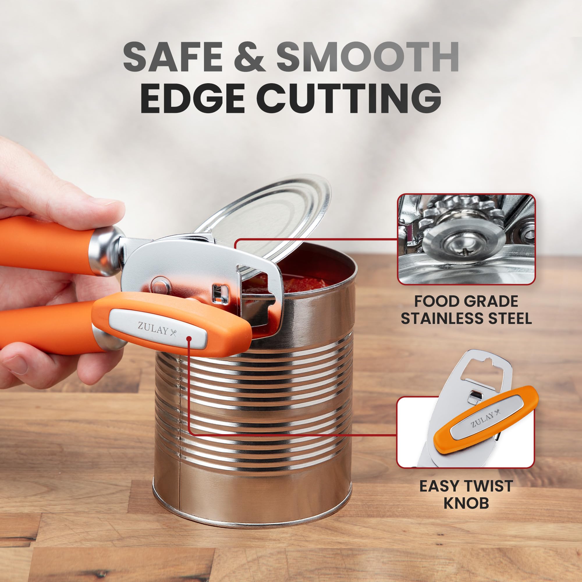 Zulay Kitchen Heavy Duty Stainless Steel Can Opener Manual with Bottle Opener - Rust Proof Manual Can Opener With Turn Knob & Comfy Soft Grip Handles - Airy Lilac