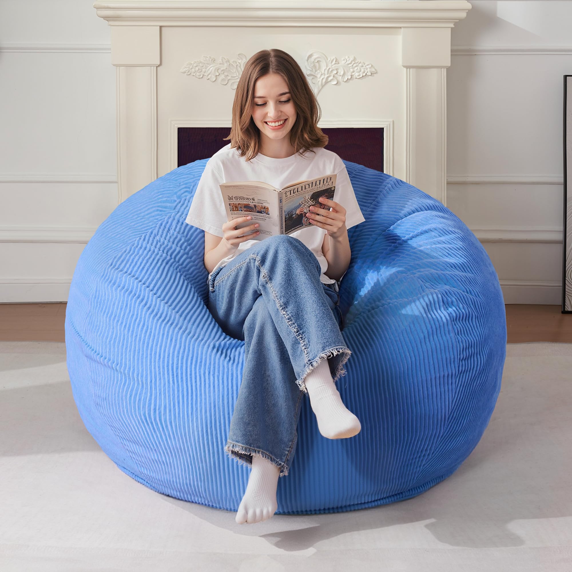 Homguava Bean Bag Chair,Teardrop Bean Bags Small Beanbag Chair with Memory Foam Filled and Ultra Soft Corduroy Cover for Living Room, Bedroom (Black 2FT)