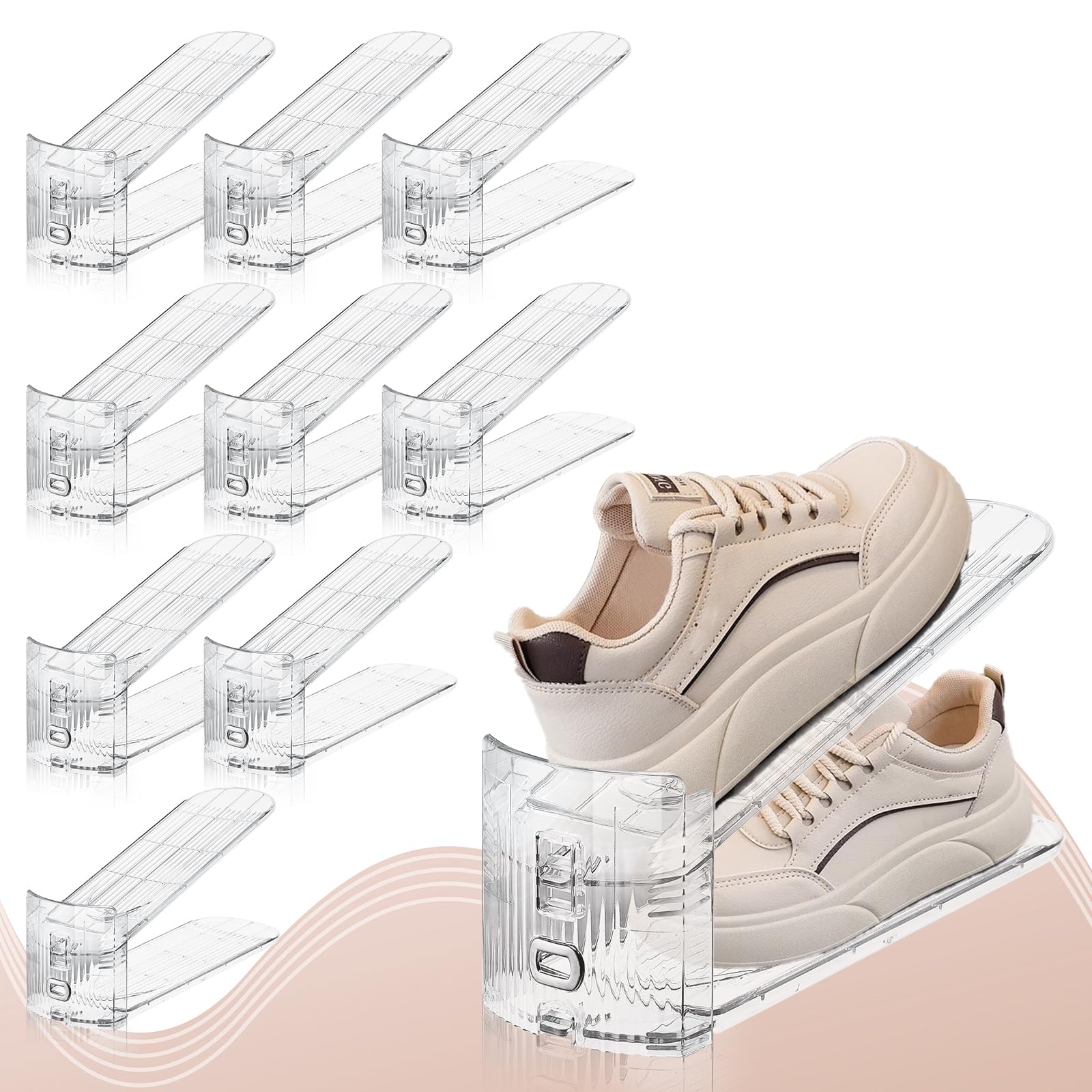 FENRUNXU Shoe Slots Organizer for Closet, Shoe Stacker Organizer Double Layer Stack Shoe Rack, Shoe Display Shelf 50% Space Saver Storage Holder for Closet, 12PACK