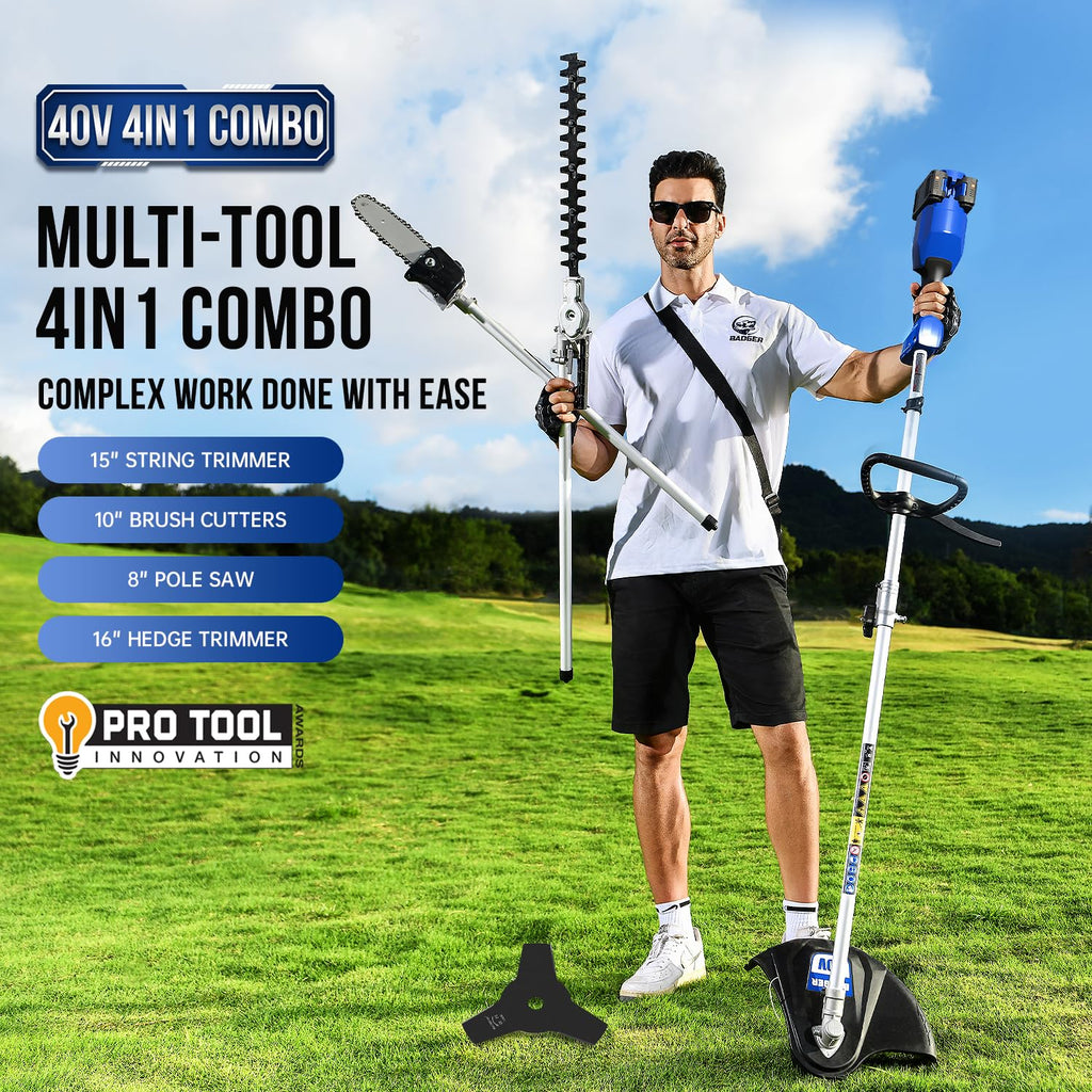 Wild Badger Power 20V Weed Wacker, Leaf Blower, Wheeled Edger Kit Electric with 2 * 2Ah Battery & Charger, String Trimmer, Lightweight, Adjustable Telescopic Shaft, Fast-Charging