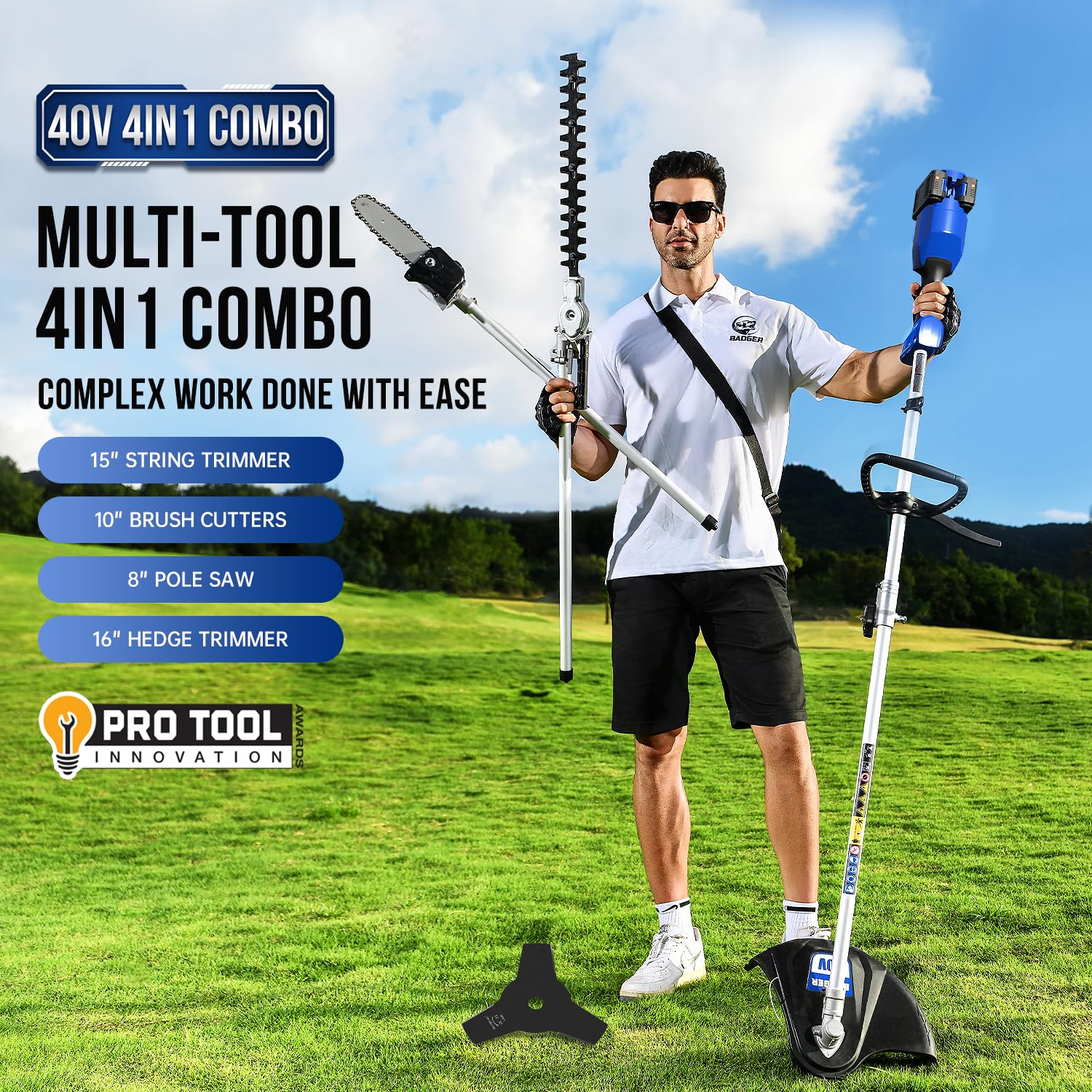 Wild Badger Power 20V Weed Wacker, Leaf Blower, Wheeled Edger Kit Electric with 2 * 2Ah Battery & Charger, String Trimmer, Lightweight, Adjustable Telescopic Shaft, Fast-Charging