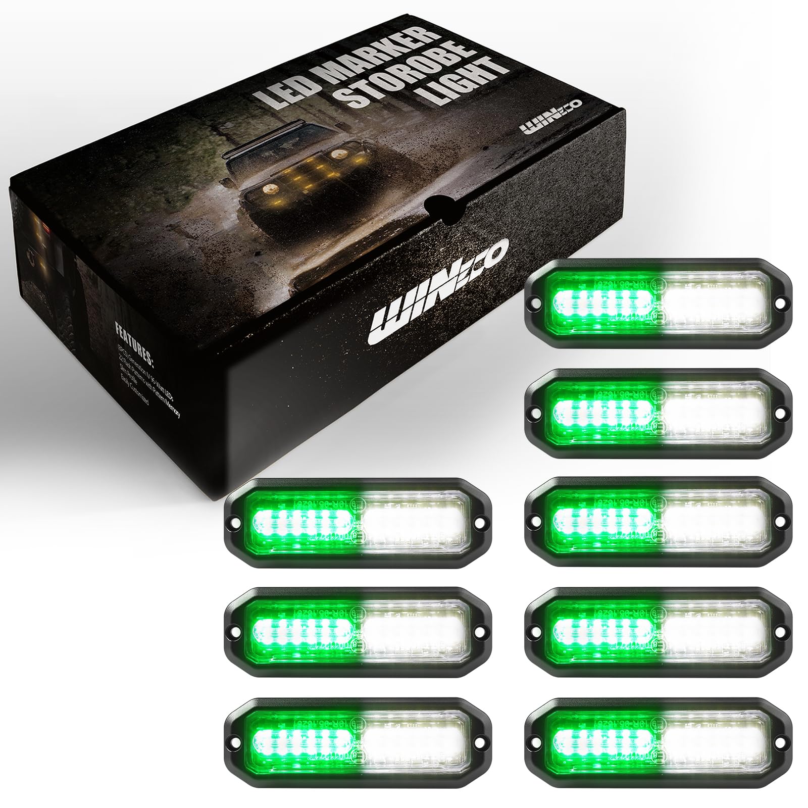 WINECO Amber led strobe lights for trucks 8pcs 12-LED Surface Mount Flashing Strobe Lights kit for Trucks Car Vehicles LED Mini Grille Grill Strobe Light Head Emergency Hazard Warning lights